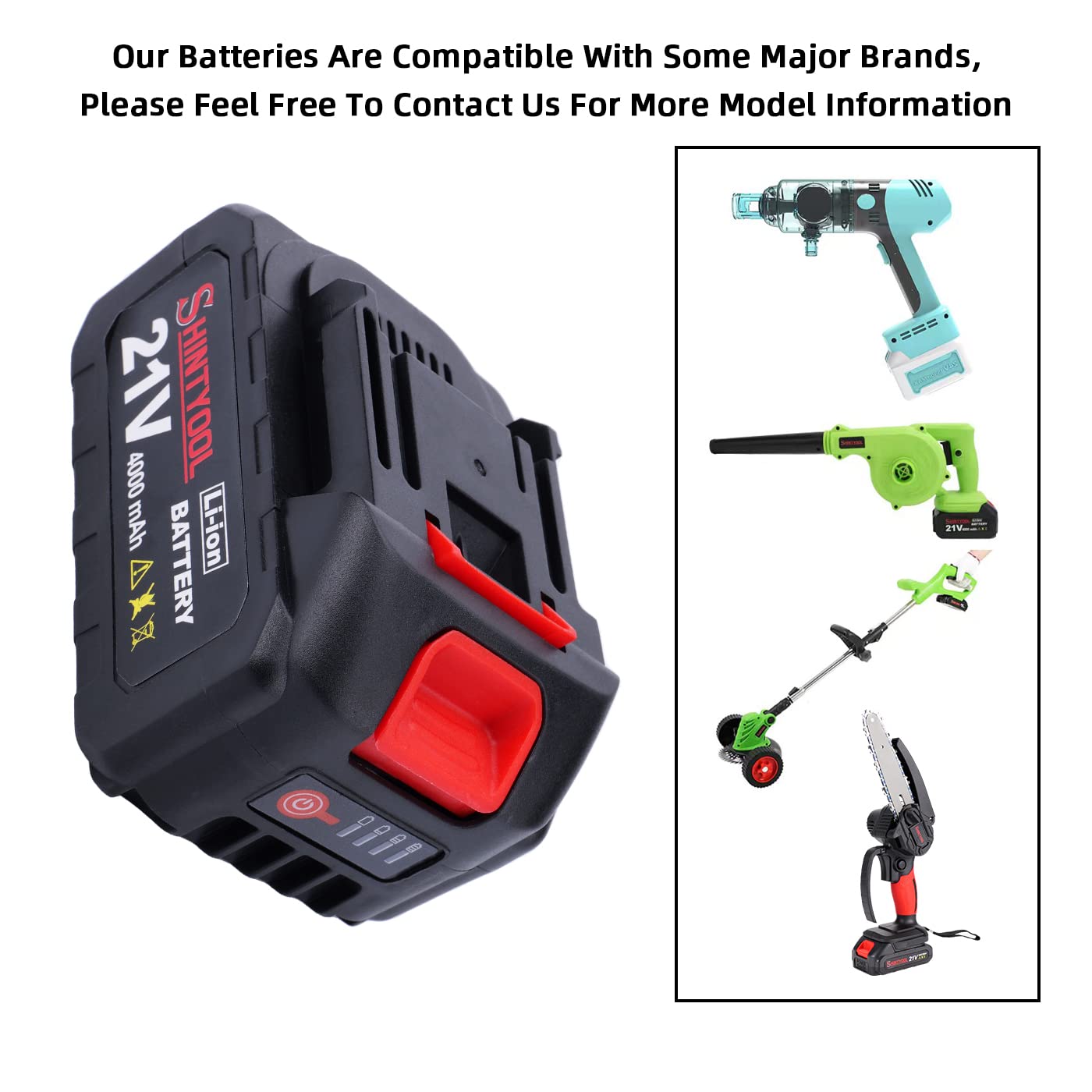 21V 4.0Ah Lithium Battery with LED Power Display & Charger Adapter - Compatible with Leaf Blowers, Mini Chainsaws - Perfect for Yard Work, Landscaping and DIY Projects