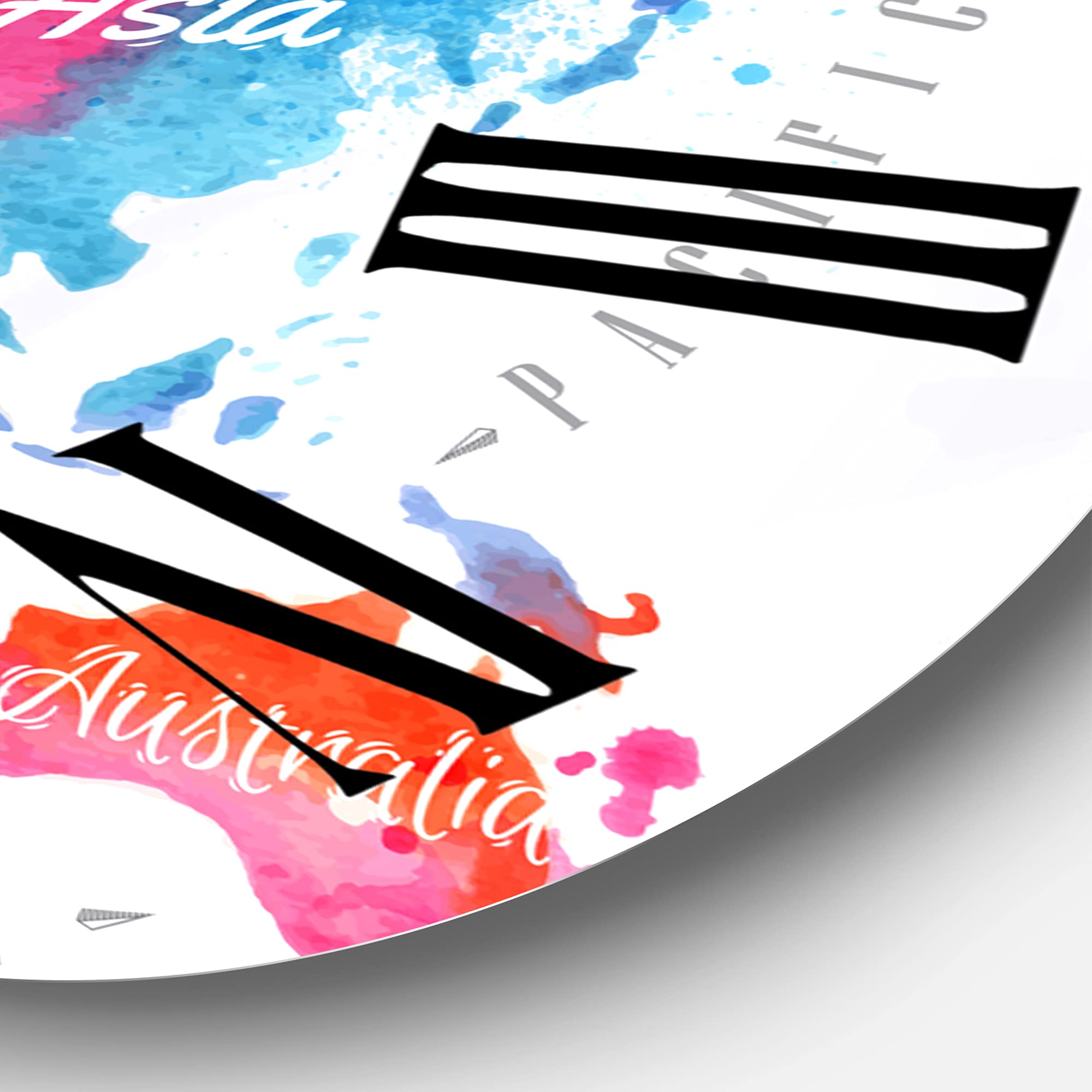 DesignQ Modern Pink and Blue World Map Wall Clock - Large Decorative Clock for Kitchen, Living Room, Office & Bedroom | Silent Non-Ticking Home Decor
