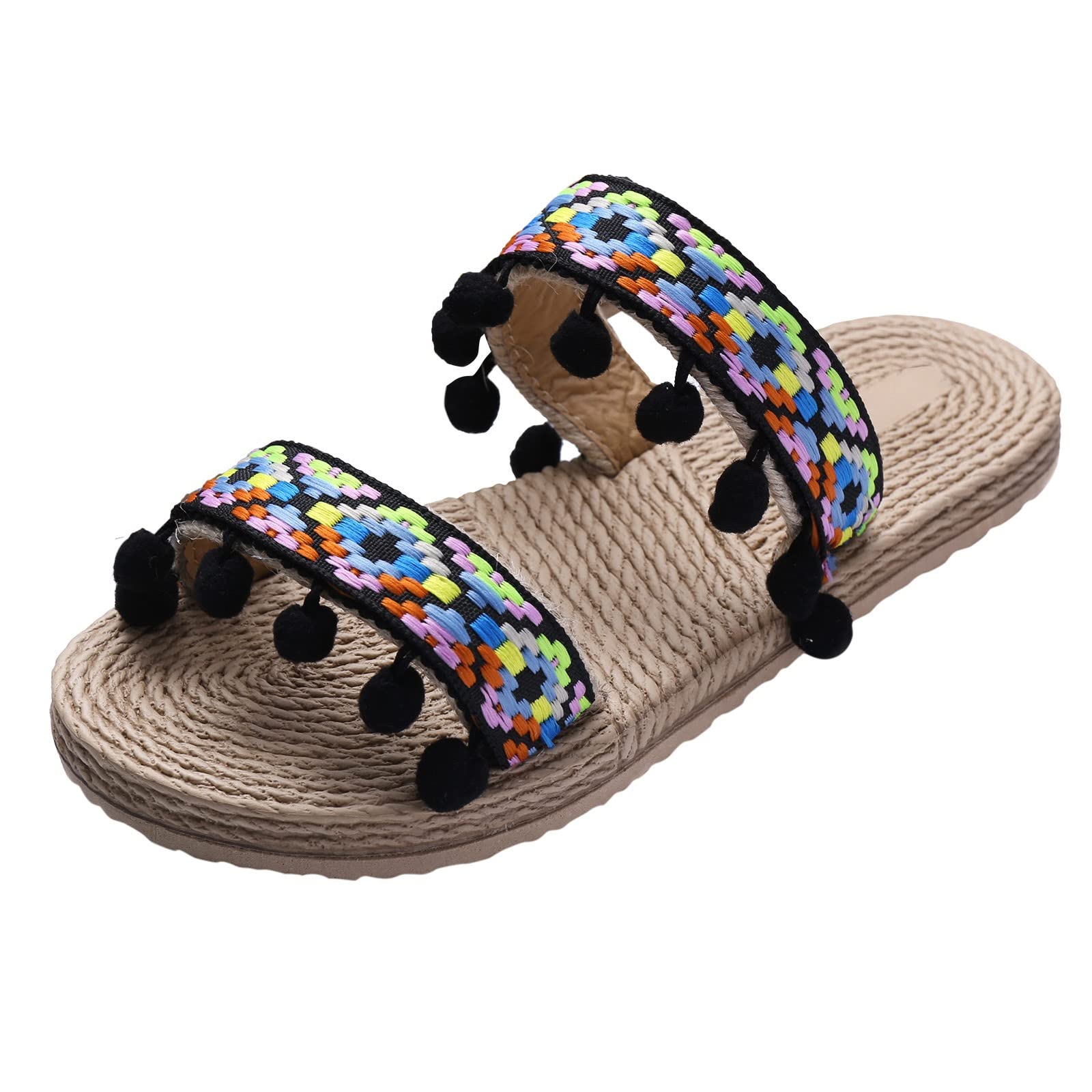 Women's Summer Heeled Sandals - Non-Slip Weave Slide Sandals for Beach, Home & Outdoor | Breathable Open-Toe Flat Sandals for Comfortable Walking & Casual Wear