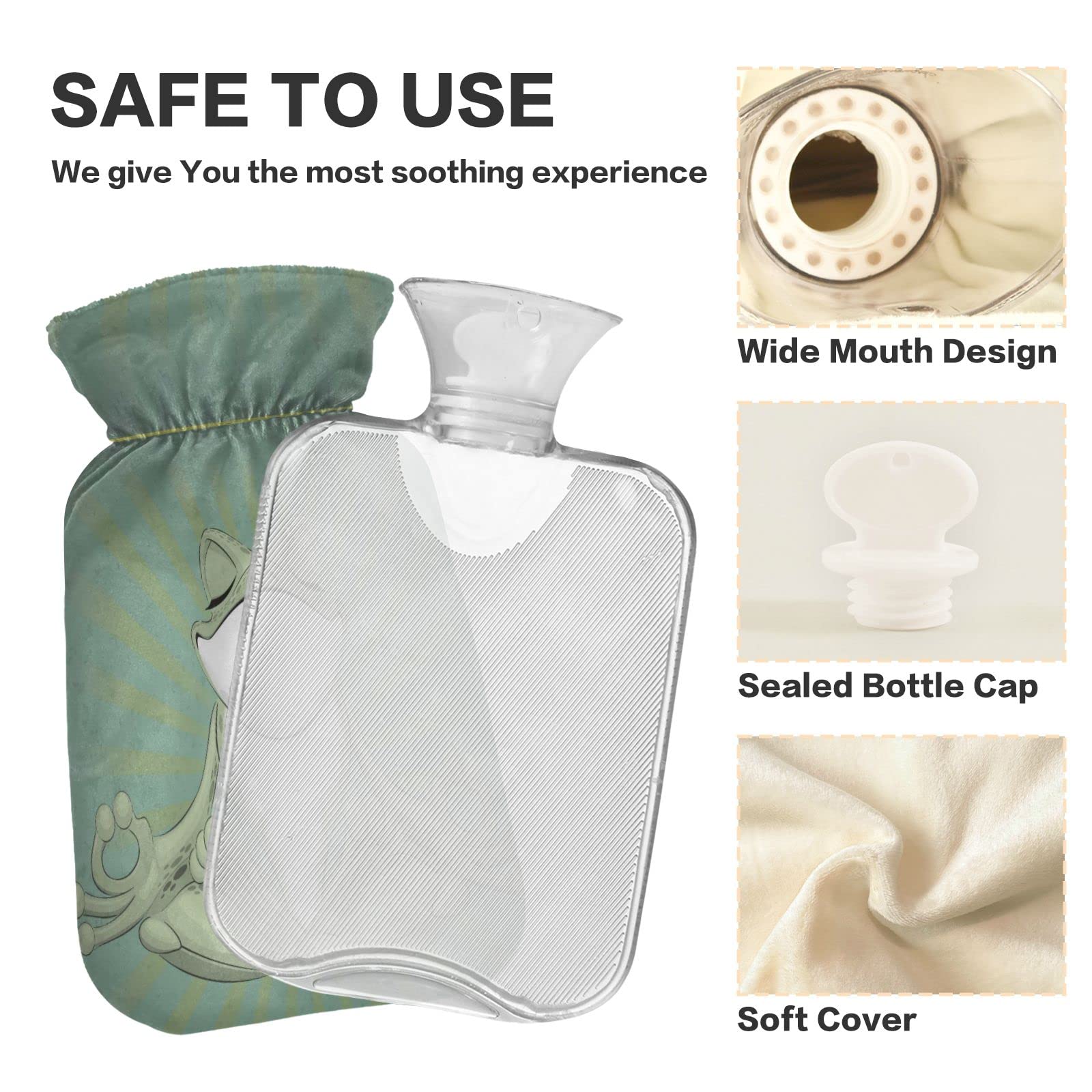 2L Large Hot Water Bottle with Cover - Yoga Frog Design for Neck & Shoulder Pain Relief, Hand & Feet Warmer - Hot & Cold Therapy - Perfect for Winter Warmth, Muscle Relaxation & Home Comfort