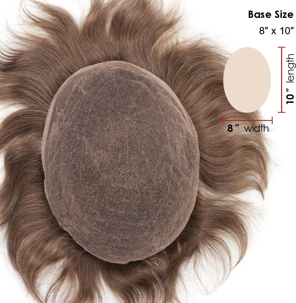 Premium European Human Hair Toupee for Men - 8x10 Inch Full French Lace Hairpiece | Natural Hairline Hair Replacement System in #6 Medium Light Brown | Perfect for Daily Wear, Special Occasions & Hair Loss Solutions