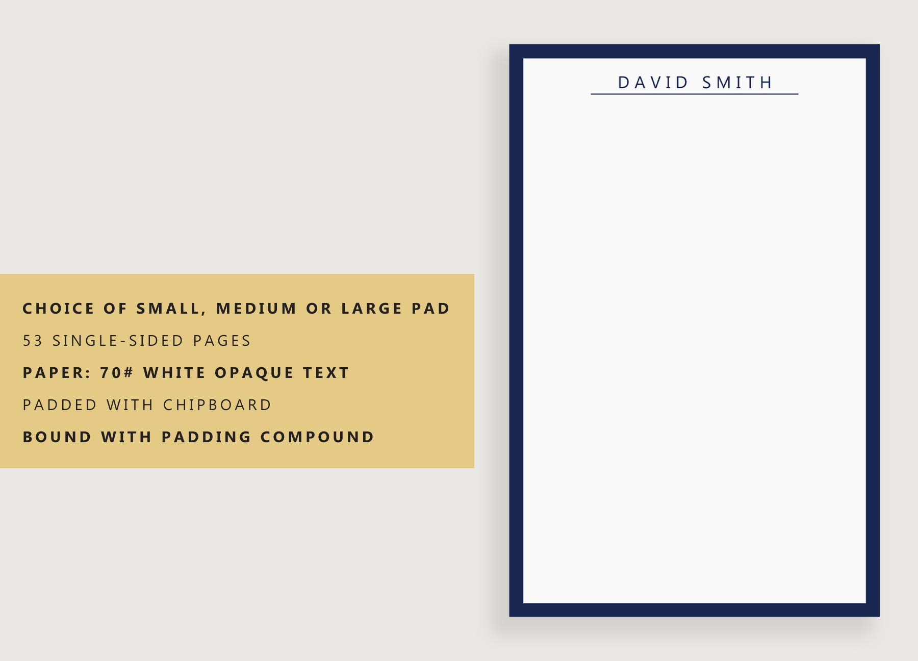 Premium Personalized Navy Notepads for Men - Modern Letter Writing Paper with Lined/Unlined Options - 3 Sizes (Small, Medium, Large) - Perfect for Office, Journaling & Gift Giving