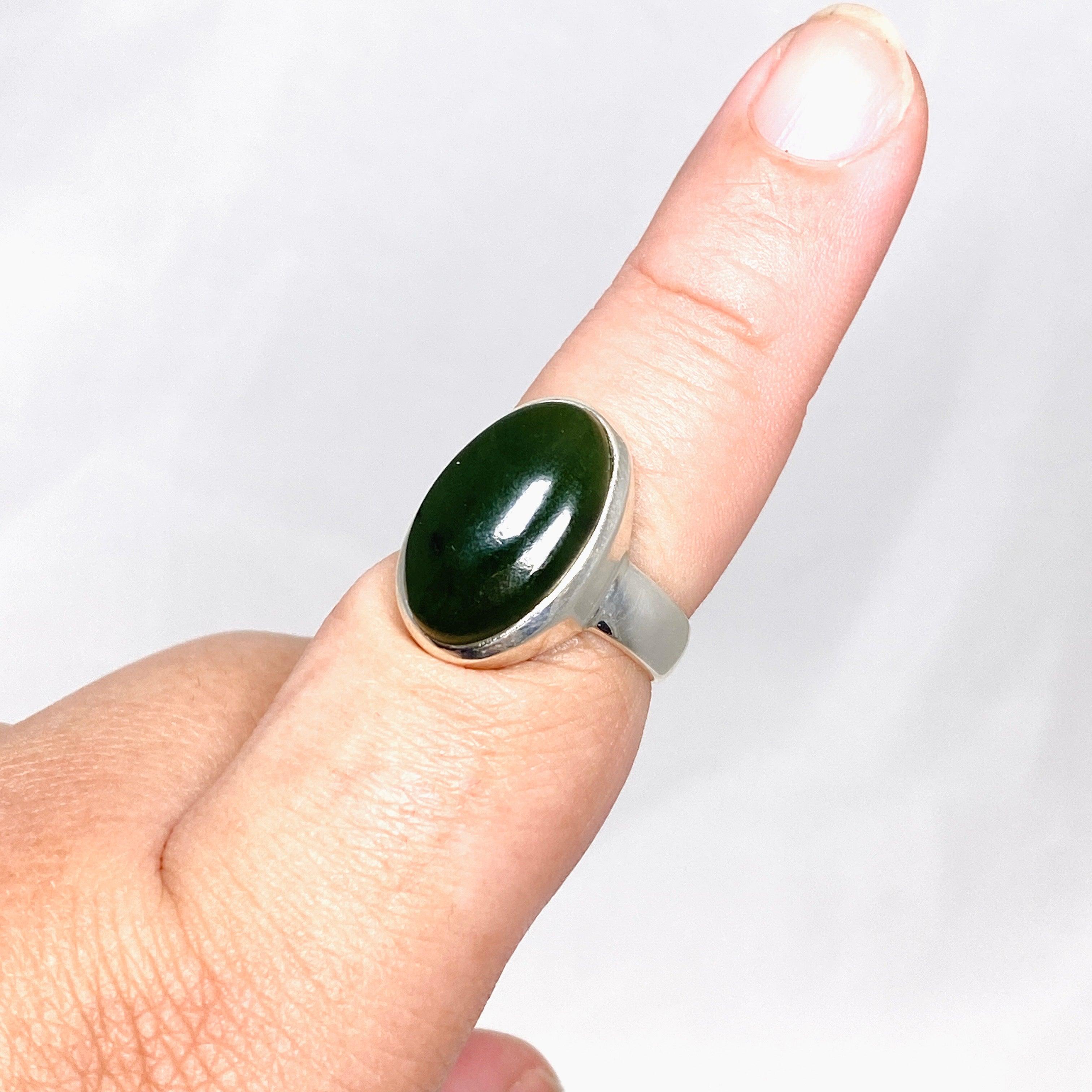 Natural Siberian Jade Nephrite Oval Ring - Size 8 PRGJ410 - Perfect for Meditation, Healing & Spiritual Jewelry Collection