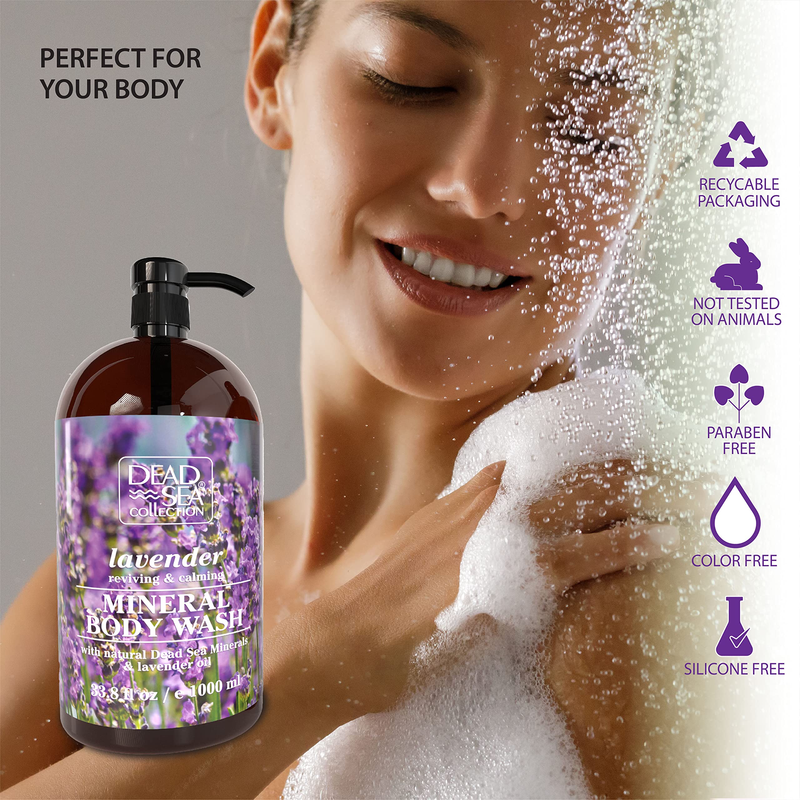 Dead Sea Collection Lavender Body Wash & Bubble Bath Gift Set - 2 x 67.6 fl oz Body Wash + 2 x 33.8 fl oz Kids Bubble Bath with Calming Lavender Scent - Moisturizing Bath Essentials for Relaxation & Sensitive Skin Care