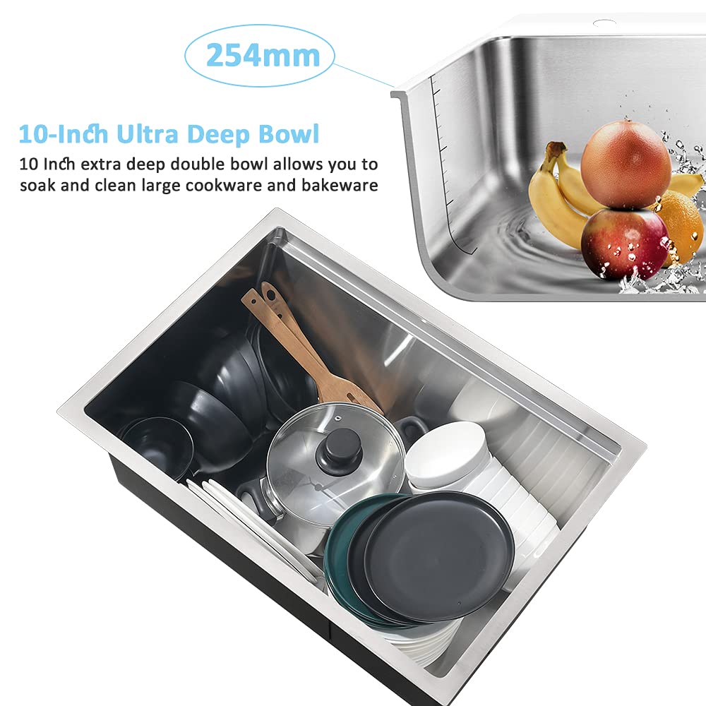 30x19 Inch Undermount Stainless Steel Kitchen Sink Workstation - 16 Gauge Commercial Grade Deep Single Bowl Sink with Cutting Board | Perfect for Restaurants, Food Prep & Busy Home Kitchens