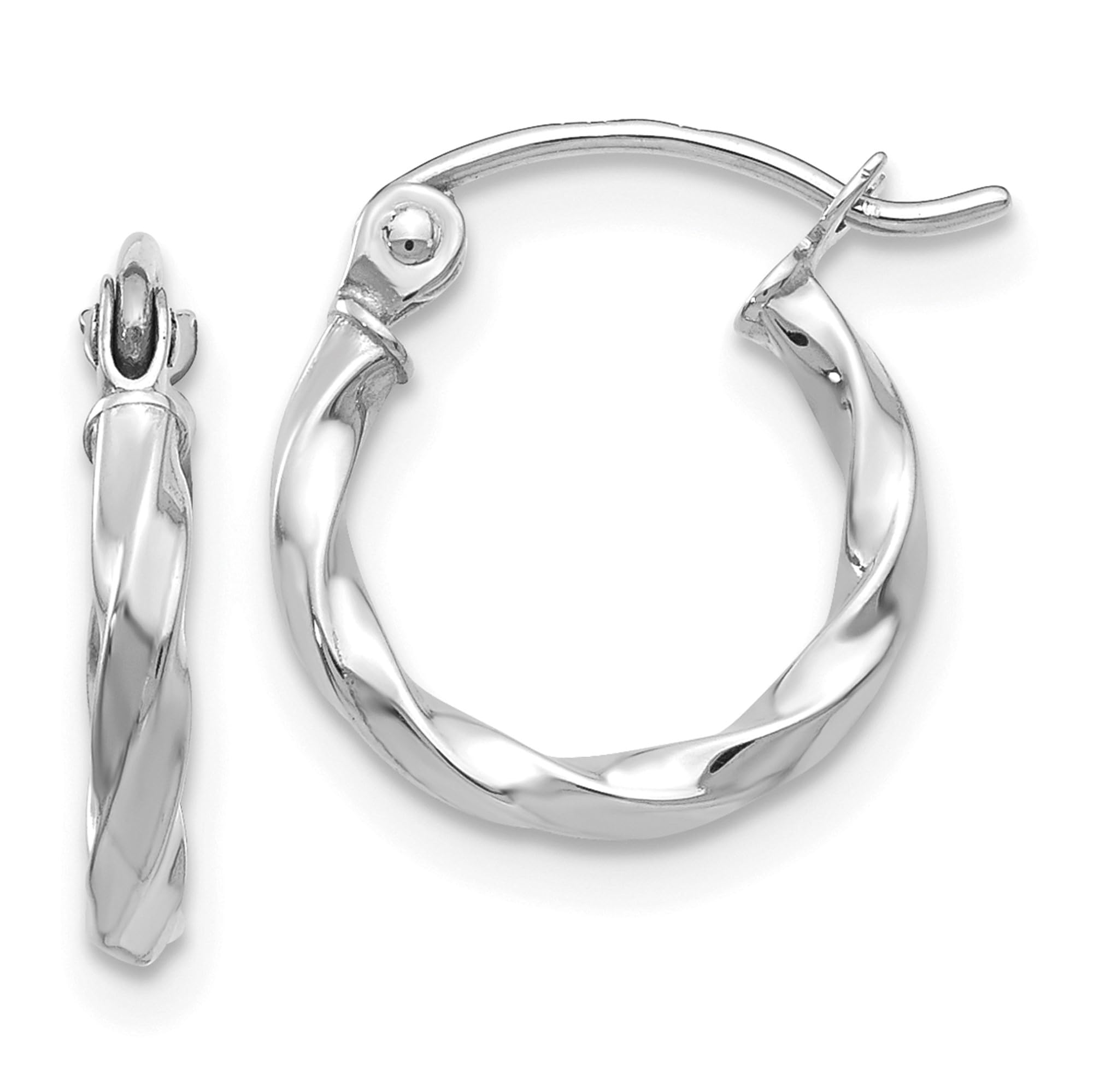 14K Solid White Gold Twisted Round Huggie Small Mini Hoop Earrings for Women - Dainty Everyday Jewelry, Perfect for Work, Date Night & Gifts