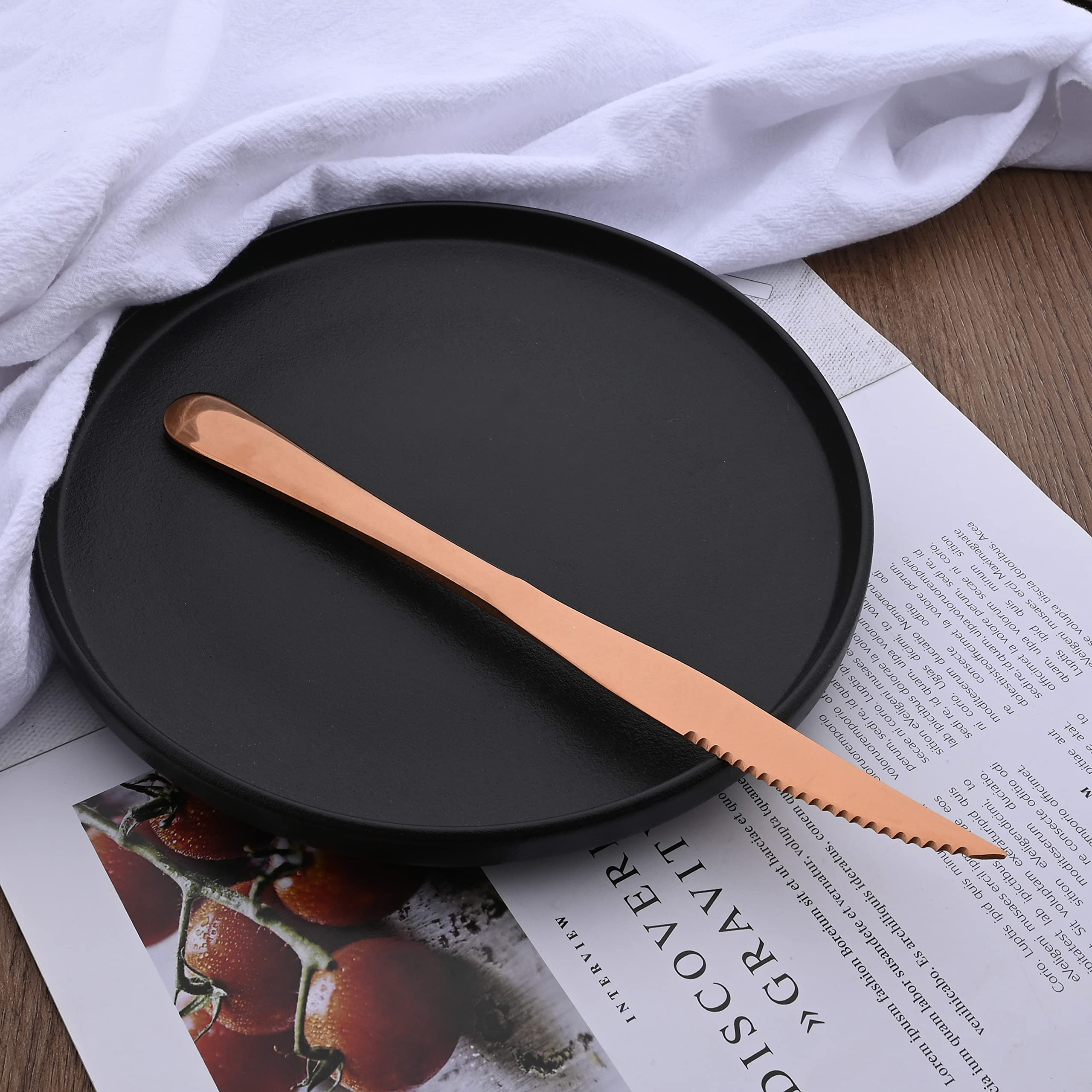 Premium Rose Gold Steak Knives Set of 10 - Mirror Polished Stainless Steel Kitchen Cutlery with Straight & Serrated Edges - Dishwasher Safe Dinner Knives for Steak, Dessert & Fine Dining