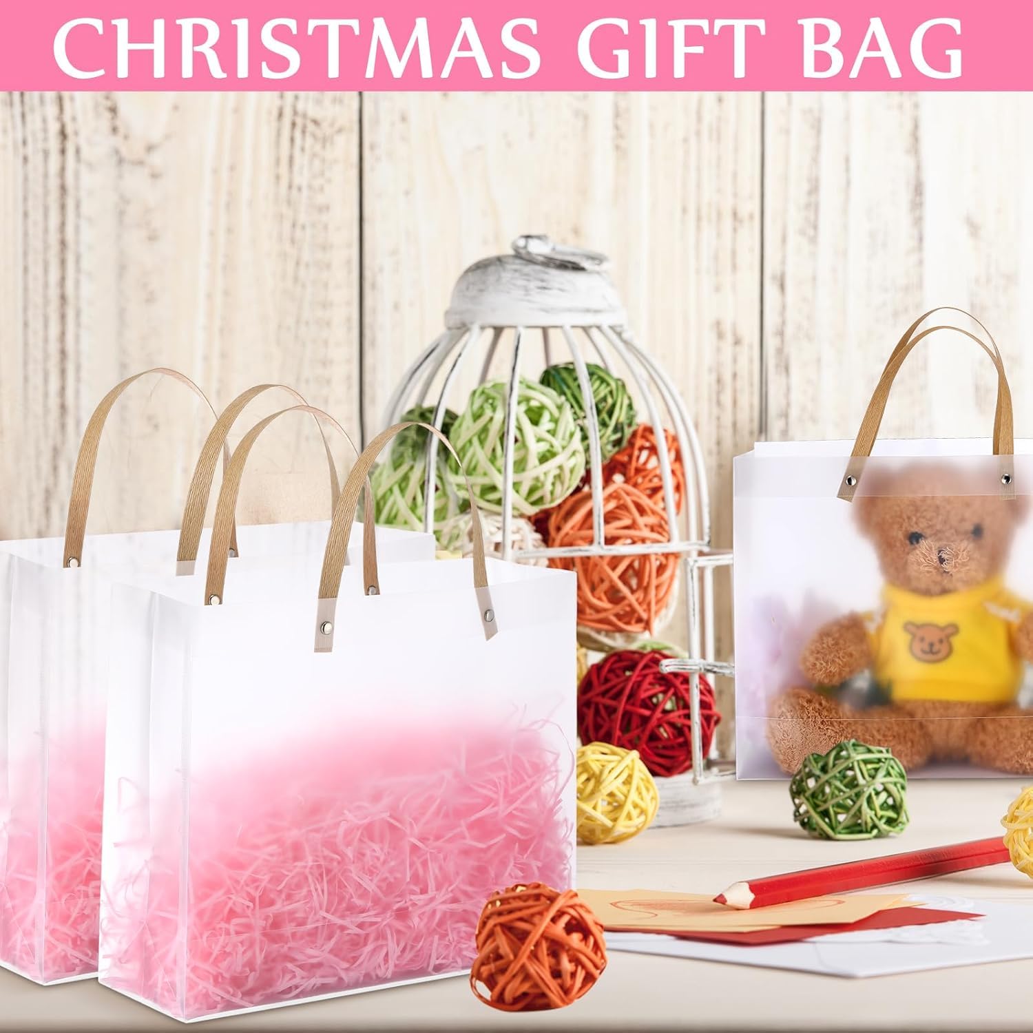 SATYAM KRAFT 4-Pack Translucent PVC Gift Bags (20cm x 25.5cm) - Elegant Party Favor Bags for Birthday, Wedding, Anniversary & Valentine's Day Gifts | Perfect for Shopping, Party Favors & Special Occasions