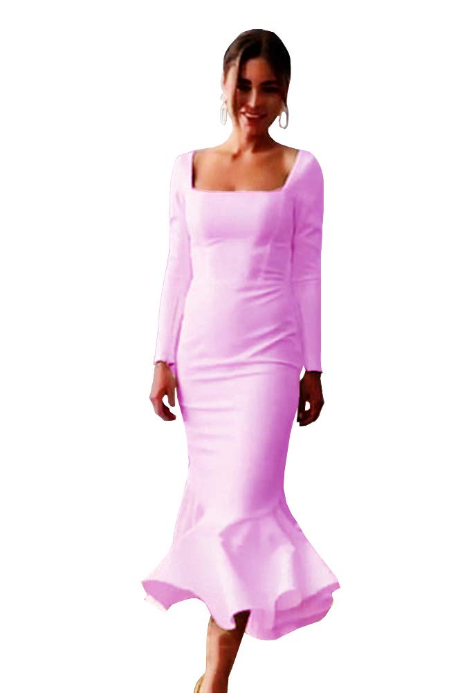 Elegant Lavender Satin Mermaid Evening Gown - Long Sleeve Formal Prom Dress for Women | Perfect for Weddings, Galas & Special Occasions