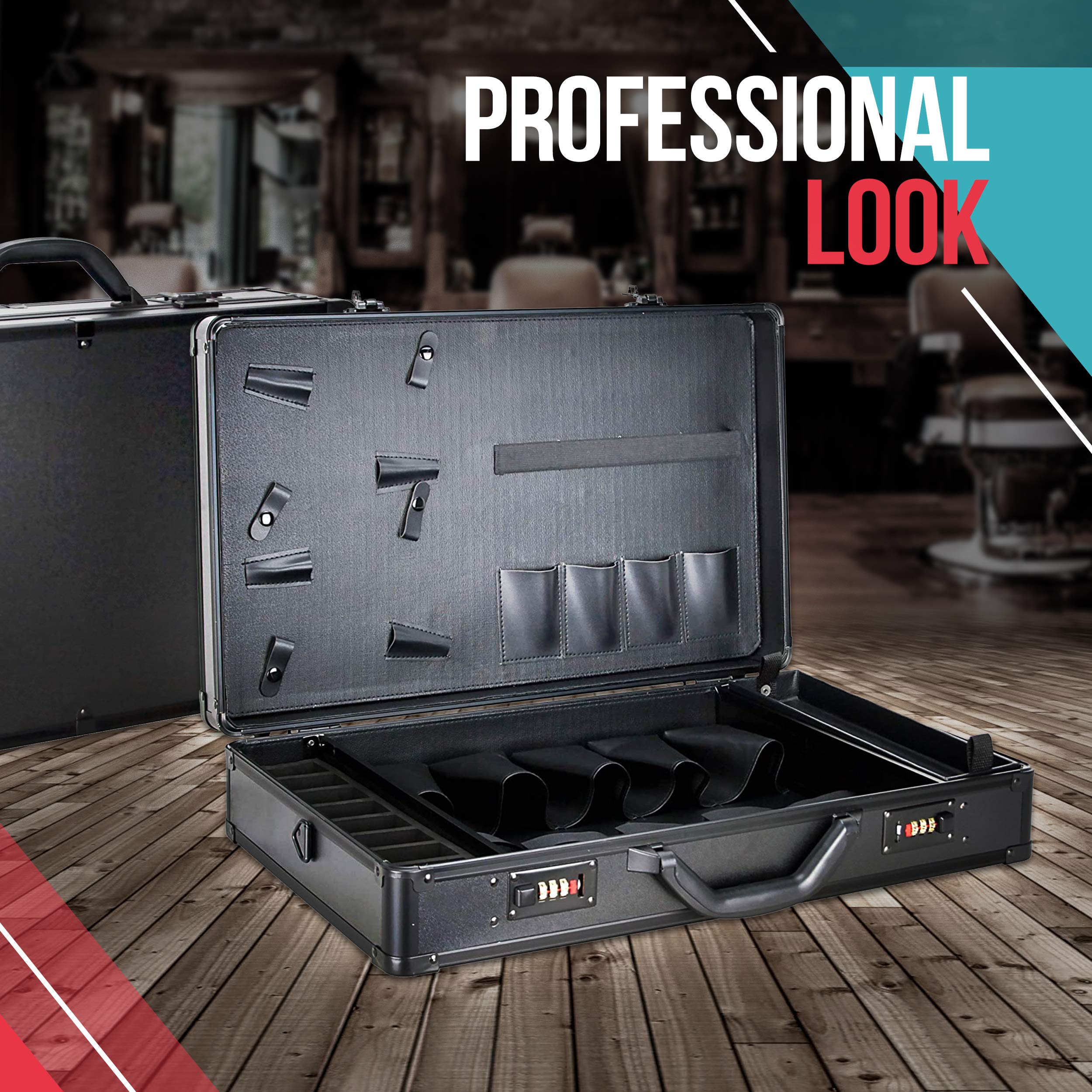 VER Beauty Professional Barber Case - Portable Travel Stylist Tool Organizer with NumLock System | Black Matte Storage Box for Clippers, Trimmers, Shears, Scissors & Styling Tools | Perfect for Salon Professionals & Mobile Barbers