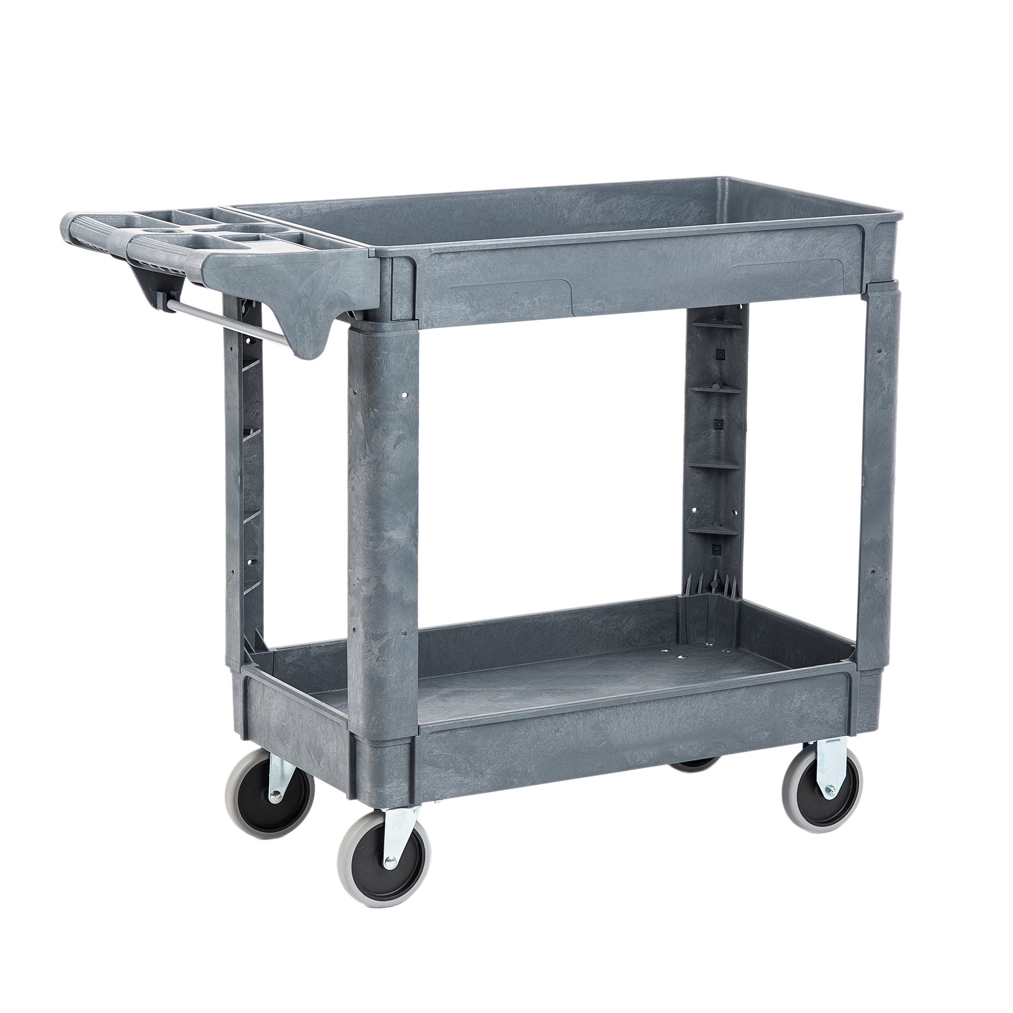 Pearington Heavy Duty 2-Tier Utility Rolling Cart with Wheels - 500lb Capacity, Gray (2T-29835) - Multi-Purpose Storage Organizer for Office, Warehouse, Kitchen & Workshop Supplies