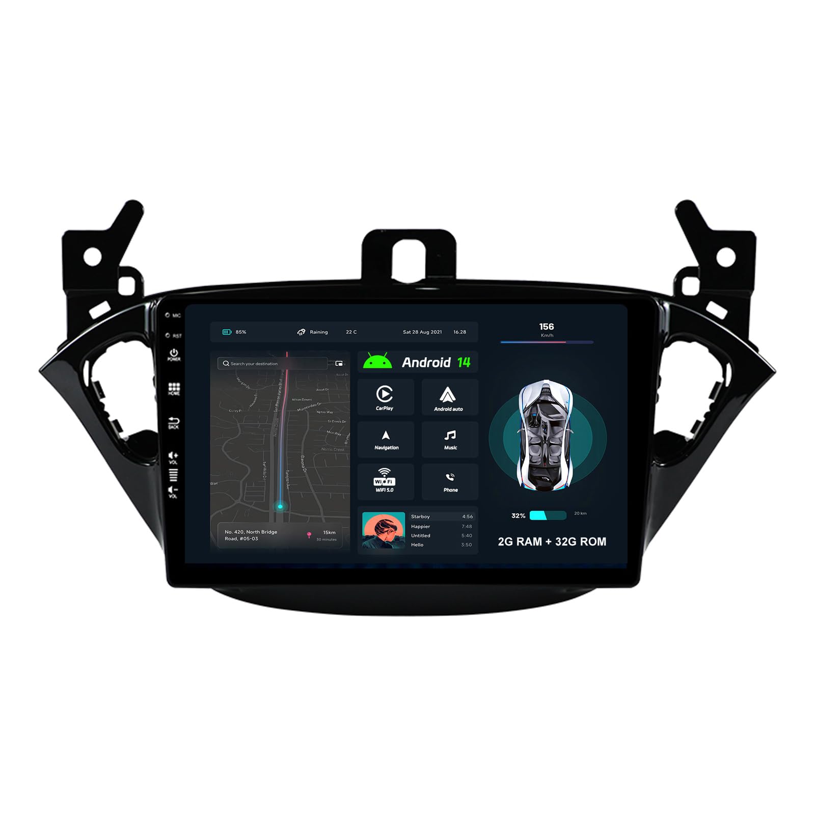 9inch Android 12 Car Stereo for Opel Corsa E 2015-2019 & Adam 2013-2016 - 2 Din Head Unit with Free Rear Camera - Supports DAB+, Mirrorlink, USB, WiFi, Bluetooth, CarPlay & GPS Navigation - 2GB RAM + 32GB ROM - Perfect for Hands-Free Calling, Music Streaming & Safe Driving