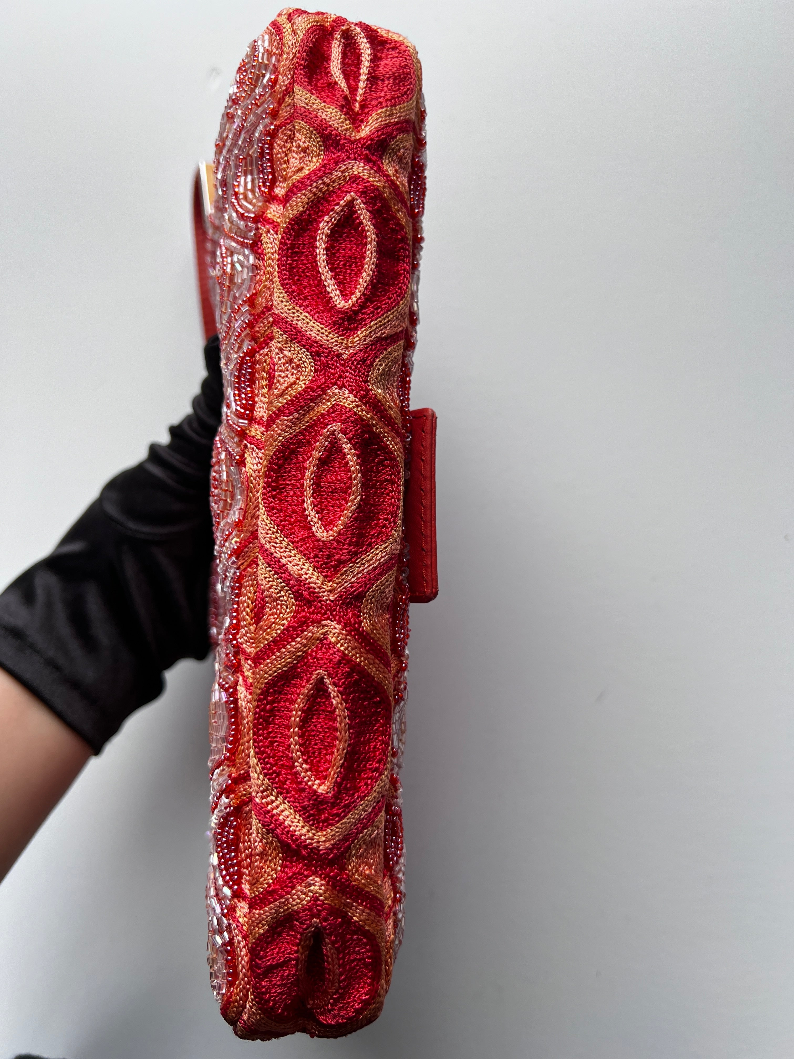 Vintage Fendi Orange Wave Pattern Beaded Baguette Bag - Luxury Designer Crossbody Purse for Women, Perfect for Parties, Weddings & Evening Events