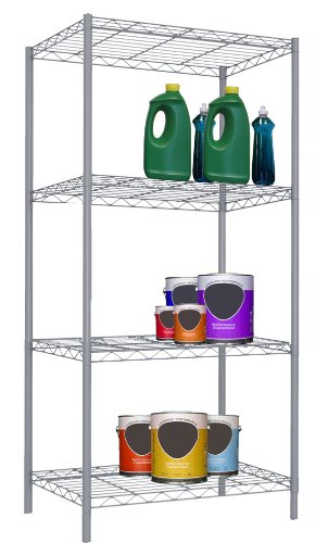 Home Basics 4-Tier Heavy Duty Steel Wire Shelf Rack - Space Saving Storage Organizer for Kitchen, Pantry, Laundry, Garage & Closet - Grey | Perfect for Organizing Spices, Cleaning Supplies & Home Essentials