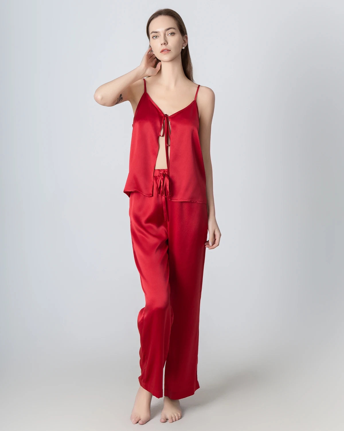Silk V-Neck Camisole Pajama Set for Women - Soft & Comfortable Sleepwear for Nightwear, Loungewear, and Relaxation at Home