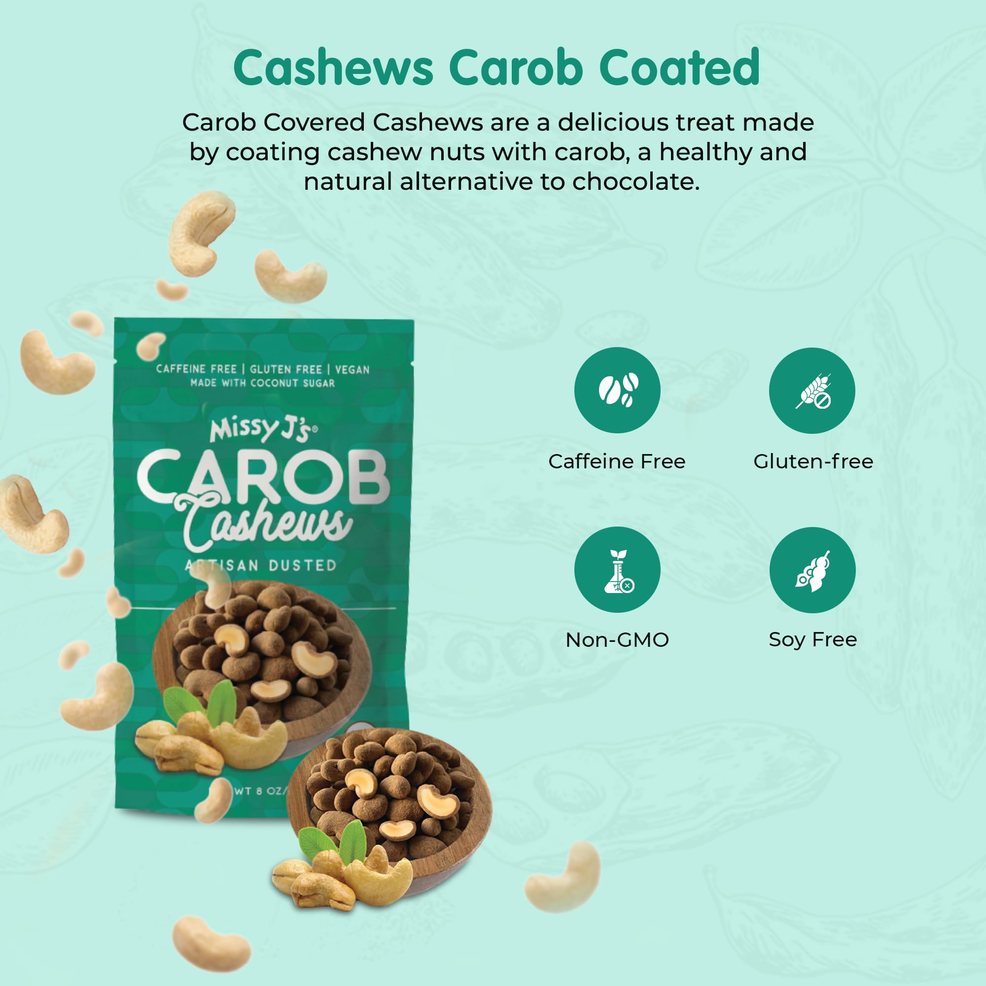 Organic Carob Covered Cashews 8oz (3 Pack) - Vegan, Gluten-Free, Dairy-Free Snacks - Healthy Chocolate Alternative for Parties, Gifts & On-the-Go Treats