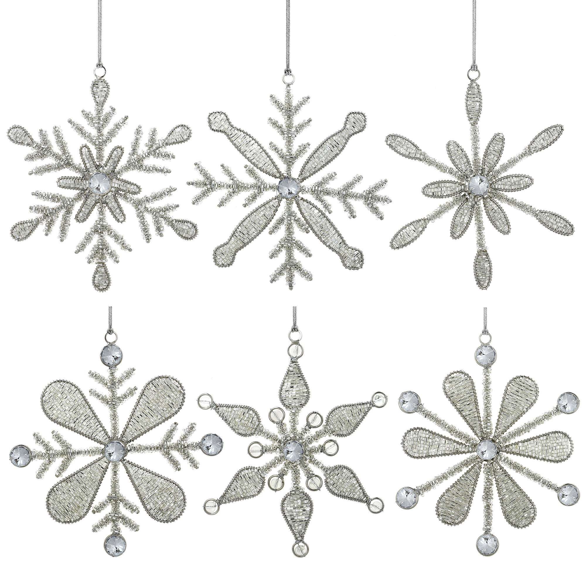 Shalinindia 6-Inch Handmade Snowflake Iron and Glass Christmas Tree Ornaments - Elegant Holiday Decor for Xmas Tree, Home, Office, and Gift Giving