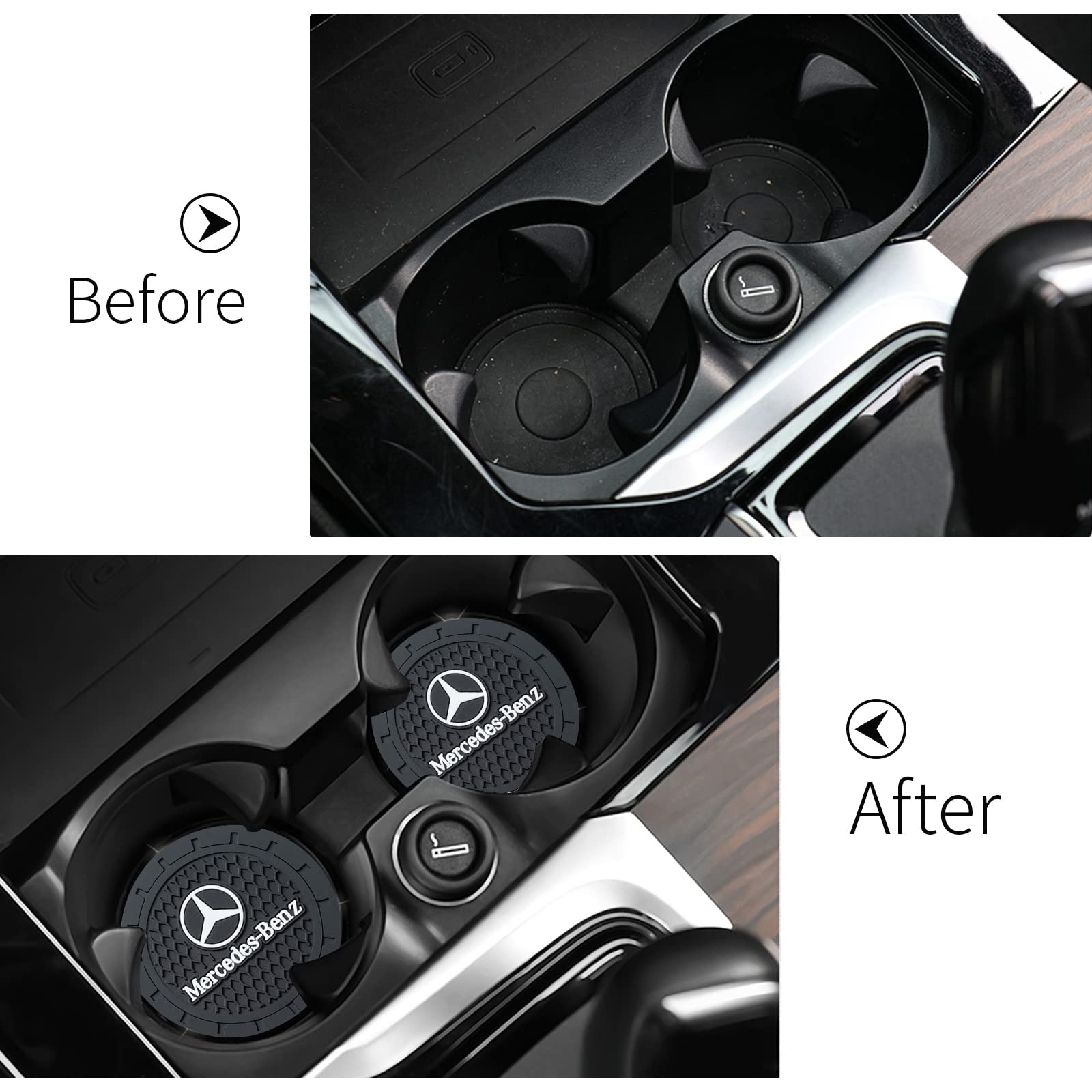 Mercedes-Benz Car Cup Holder Coaster - Non-Slip Silicone Drink Mat for A-Class, C-Class, CLA, CLS, AMG, GLC, GLE, GLS - 2.76in Black Set of 2 - Perfect for Coffee, Tea, and Beverages on the Go