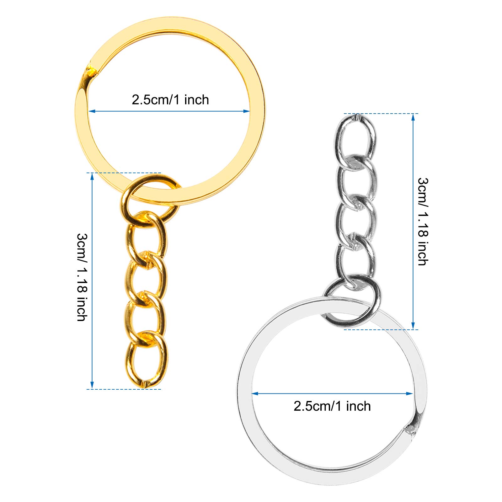 100 PCS Coolrunner Keychain Rings with Chain - DIY Rustproof Split Keyrings for Crafts (Silver+Gold) - Perfect for Keychains, Jewelry Making & Gift Accessories