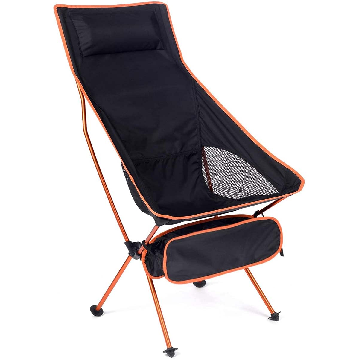Ultralight Portable Folding Camping Chair with Headrest & Carry Bag - Compact Outdoor Beach Hiking Chair for Backpacking, Picnics, Travel & Beach Relaxation (Orange)