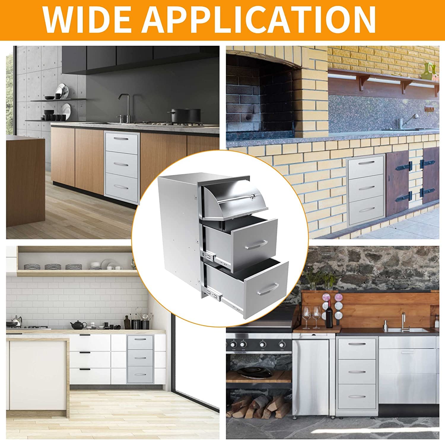 Stainless Steel 3-Drawer BBQ Outdoor Kitchen Storage Cabinet - 17