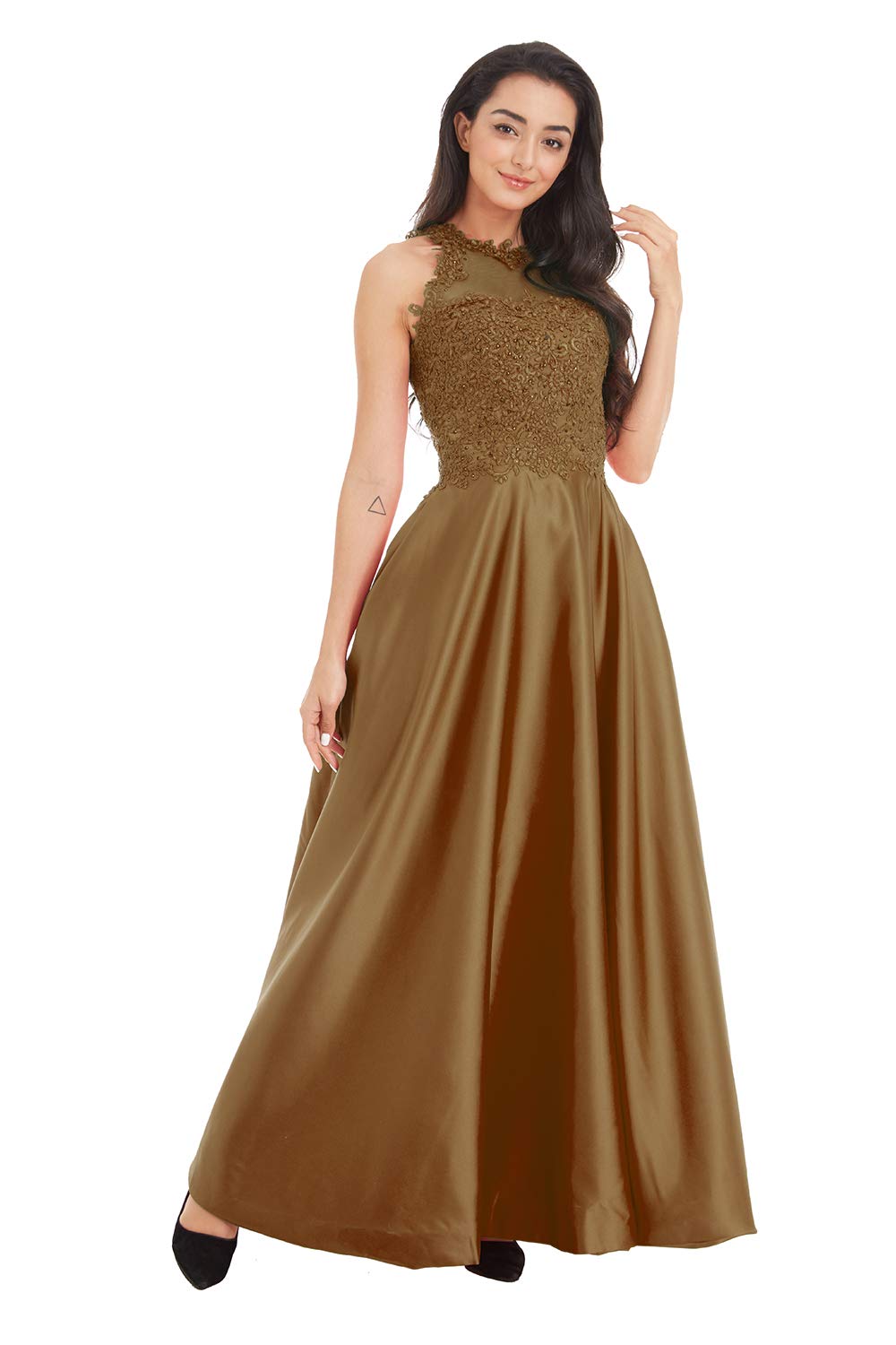Ailidaw Women's Junior Halter Prom Dresses - Satin Ball Gowns with Beaded Applique, Long Formal Evening Gowns with Pockets - Perfect for Prom, Homecoming, Wedding & Special Occasions