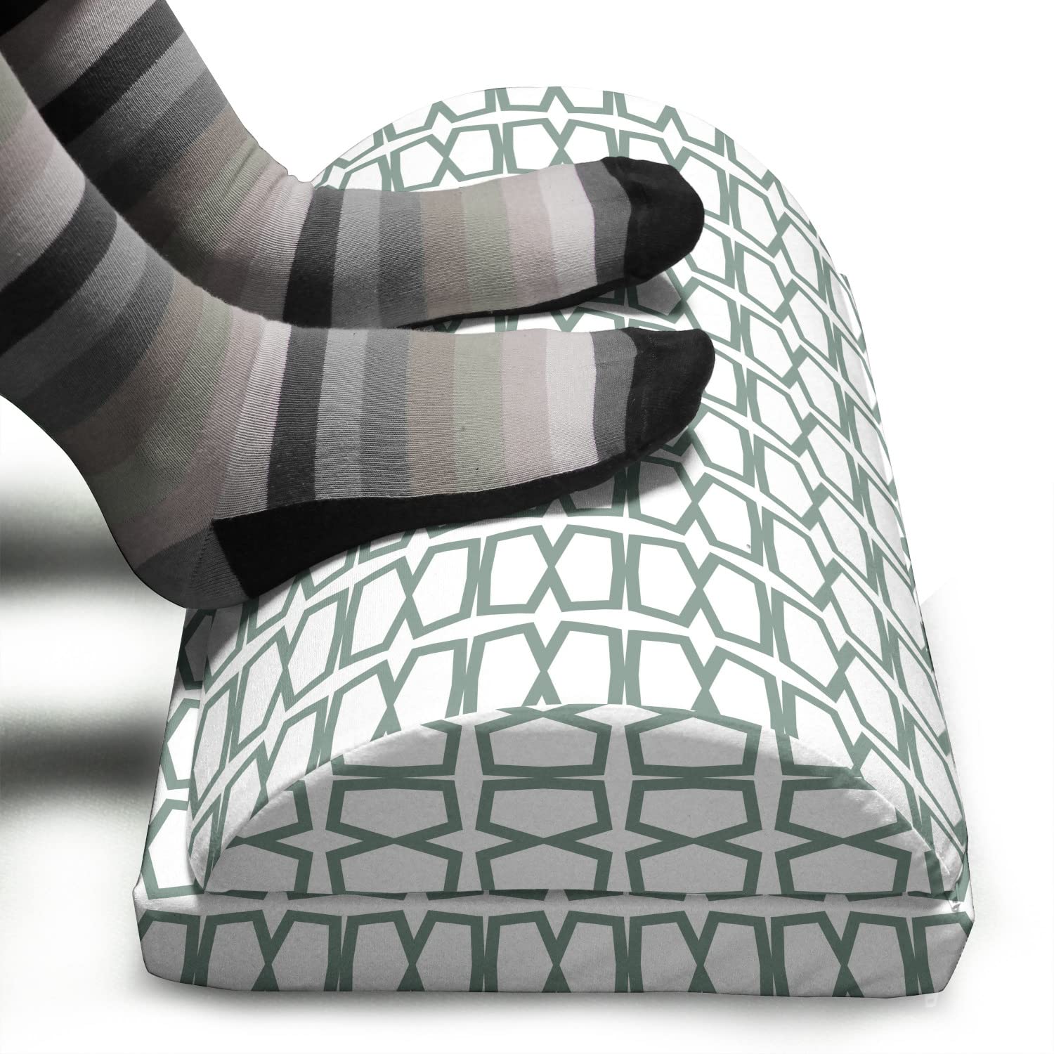 Ambesonne Abstract Foot Rest with Non-Slip Backing - Adjustable Ergonomic Memory Foam Leg Support for Office & Home - Continuous Squares Print in White Laurel Green - Perfect for Work Desks, Living Rooms & Reading Nooks