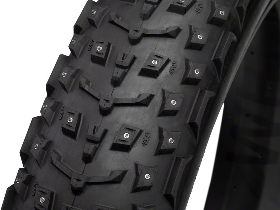 45NRTH Dillinger 5 Bike Tire 26x4.6 Inch Tubeless Black 120 TPI with 258 Concave Carbide Alloy Studs - Winter Cycling, Fat Tire Snow Biking, Off-Road Traction for Extreme Conditions