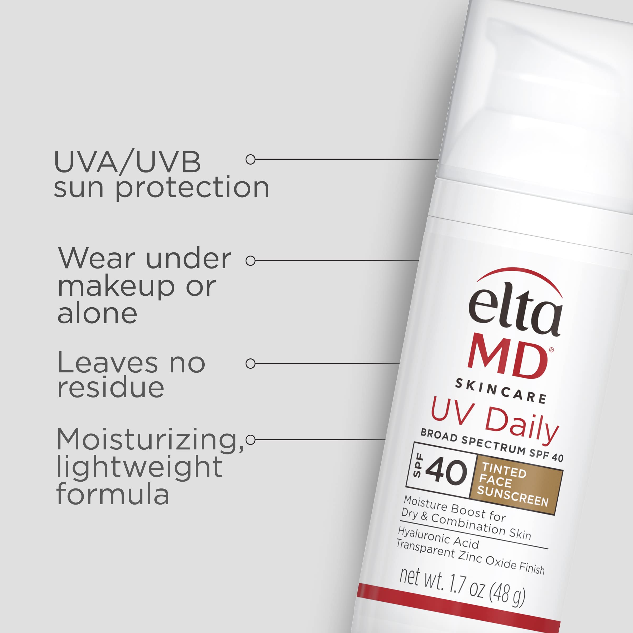 EltaMD UV Daily SPF 40 Tinted Face Sunscreen & Moisturizer - Hydrating Tinted Sunscreen for Dry, Combination & Normal Skin - Daily Protection for Outdoor Activities & Makeup Base