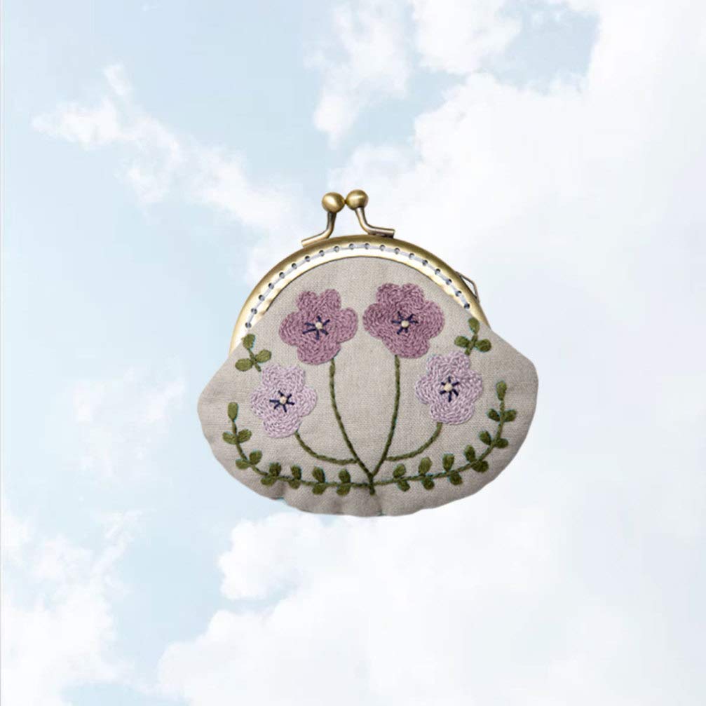 DIY Coin Purse Embroidery Kit - Purple Flower Design Pouch Making Set with Lock Stitch Tool for Handmade Wallets & Gift Bags | Perfect for Crafting, Sewing Projects & Unique Gift Ideas