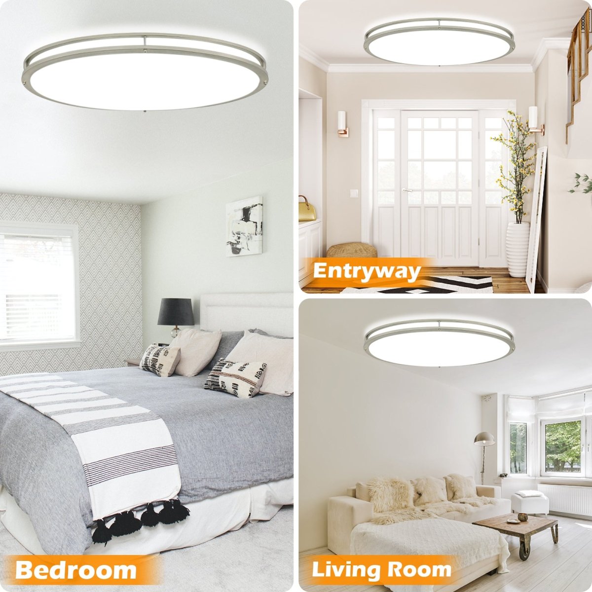 32-Inch Oval LED Ceiling Light Fixture - 65W Dimmable Flush Mount with Remote Control - 3000K/4000K/5000K Adjustable Color Temperature - Brushed Nickel Finish - Perfect for Bedroom, Living Room & Dining Room Lighting