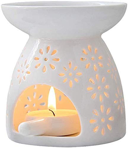 Ceramic Wax Melt Burner with Flower Pattern - Aromatherapy Essential Oil Warmer, Scented Candle Diffuser for Home, Bedroom, Office Decor - Perfect for Relaxation & Stress Relief