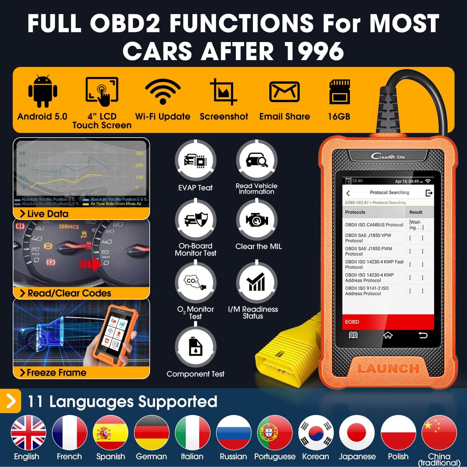 LAUNCH X431 Creader Elite OBD2 Scanner for Land Rover & Jaguar - Bidirectional Diagnostic Tool, Full System Code Reader | Car Engine & Transmission Scan for DIY & Professional Use