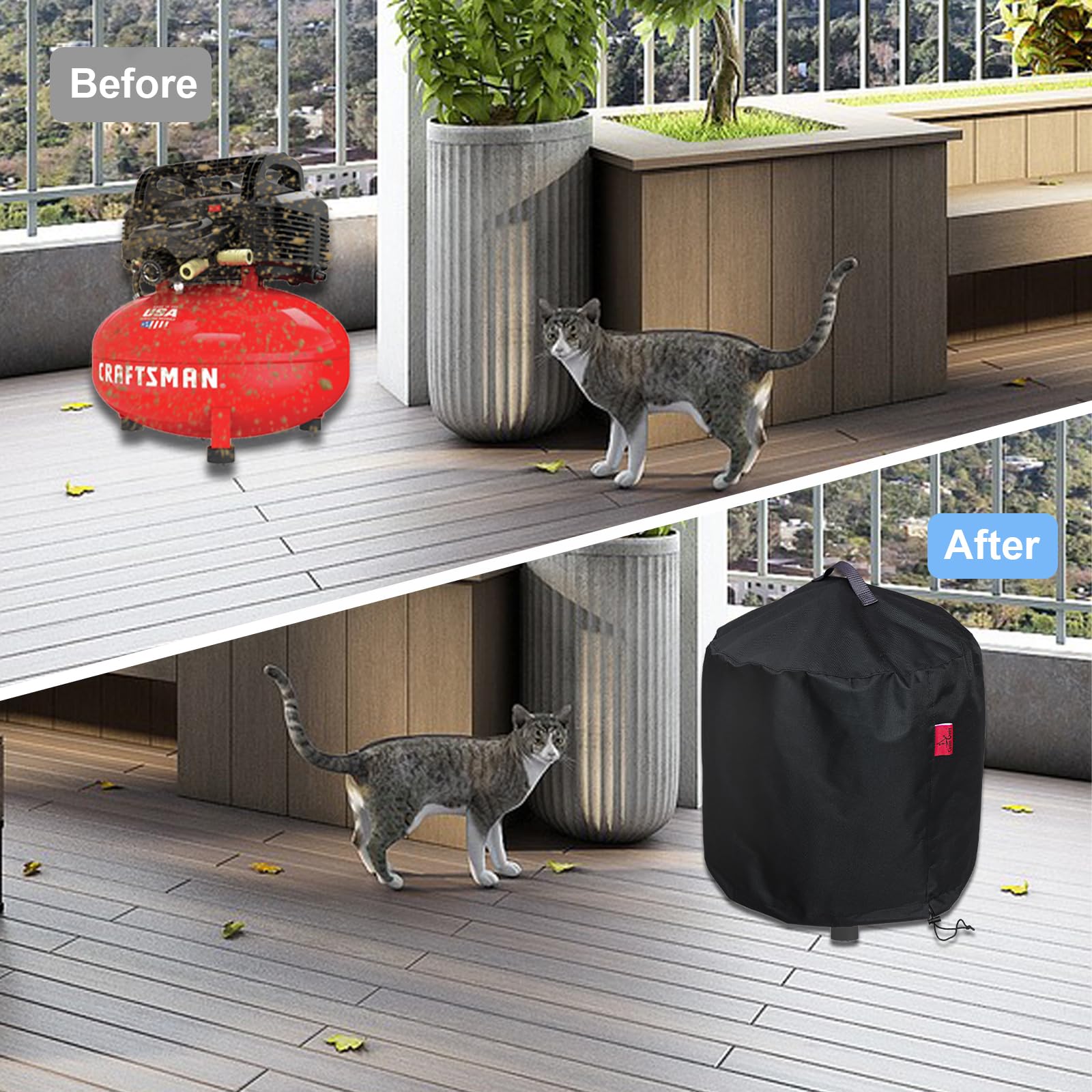 Heavy Duty 600D Waterproof Air Compressor Cover - Durable Black Protection with Handle for CRAFTSMAN, PORTER-CABLE, DEWALT 6 Gallon Pancake Oil-Free Air Compressors (19