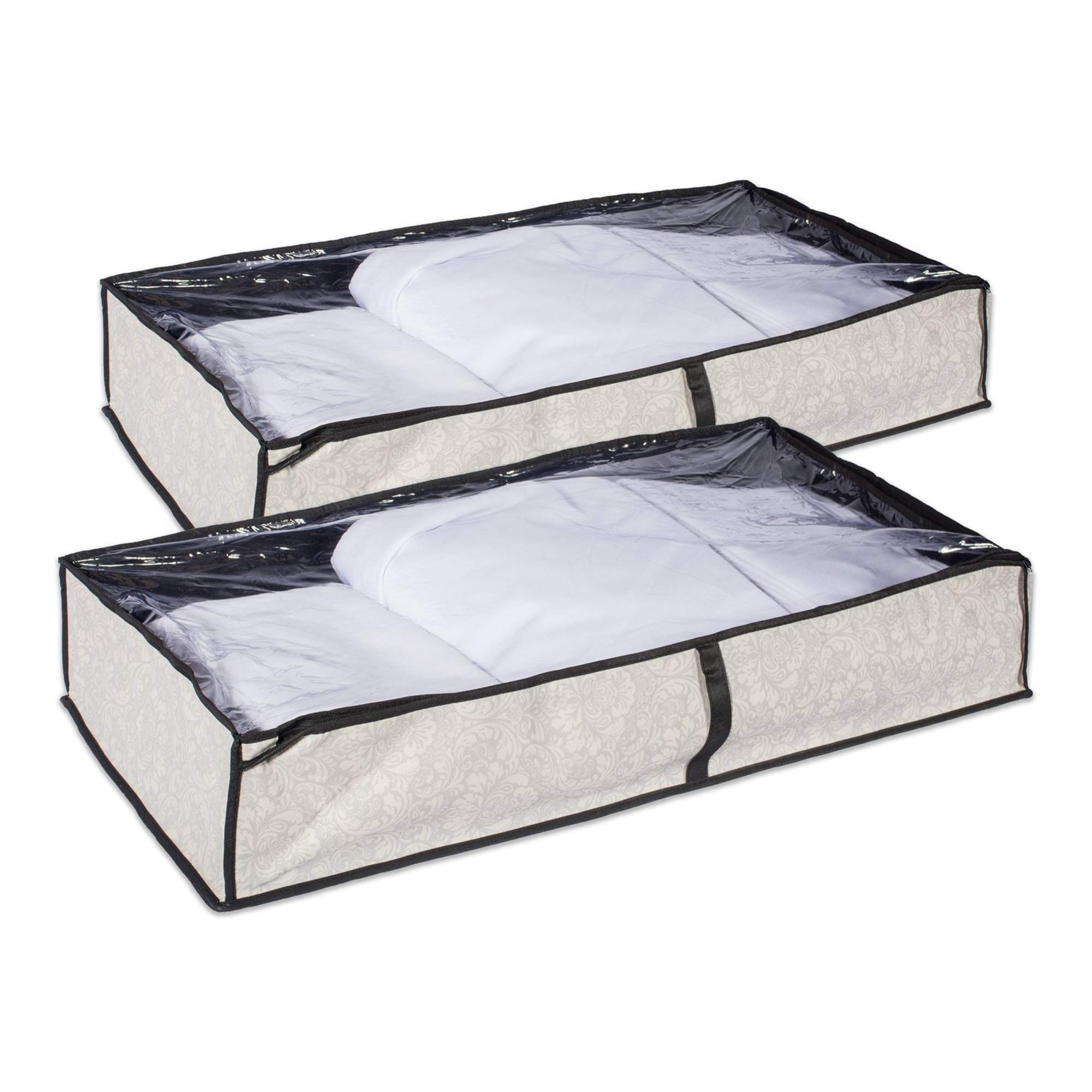 Set of 2 Gray Damask Patterned Storage Bins with Zipper Closure - 40