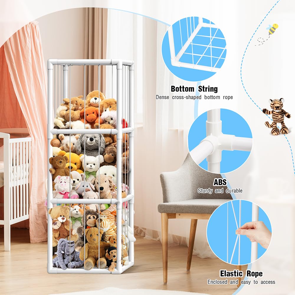 Flymer Plush Toy Organizer with Elastic Bands - Soft Animal Zoo Storage for Kids & Toddlers - Perfect for Nursery, Playroom, and Bedroom Organization