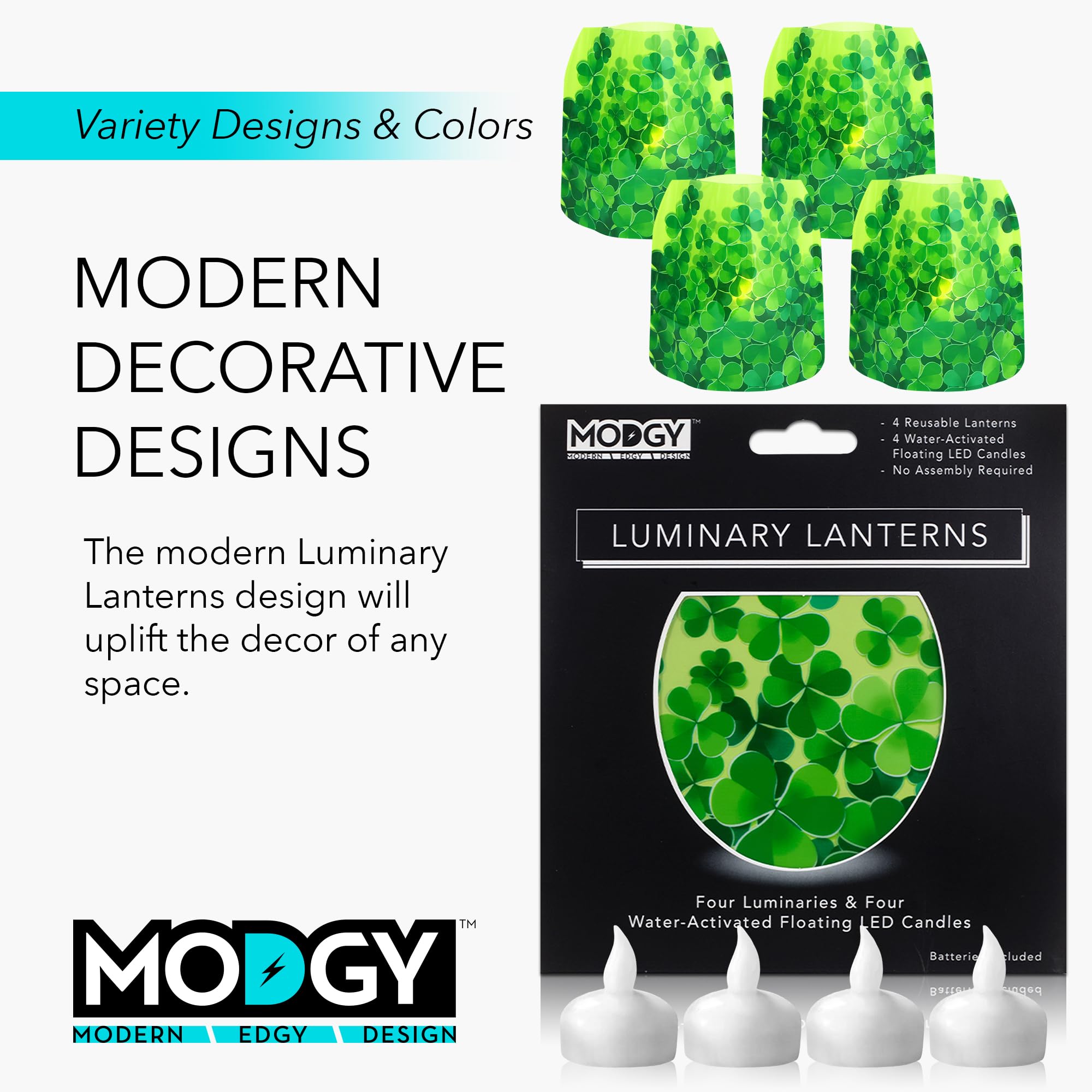 MODGY Luminary Lanterns - 4-Pack Decorative Candle Holders with Flameless Floating LED Candles for Indoor & Outdoor Use | Perfect for Weddings, Patios, Gardens, and Home Decor