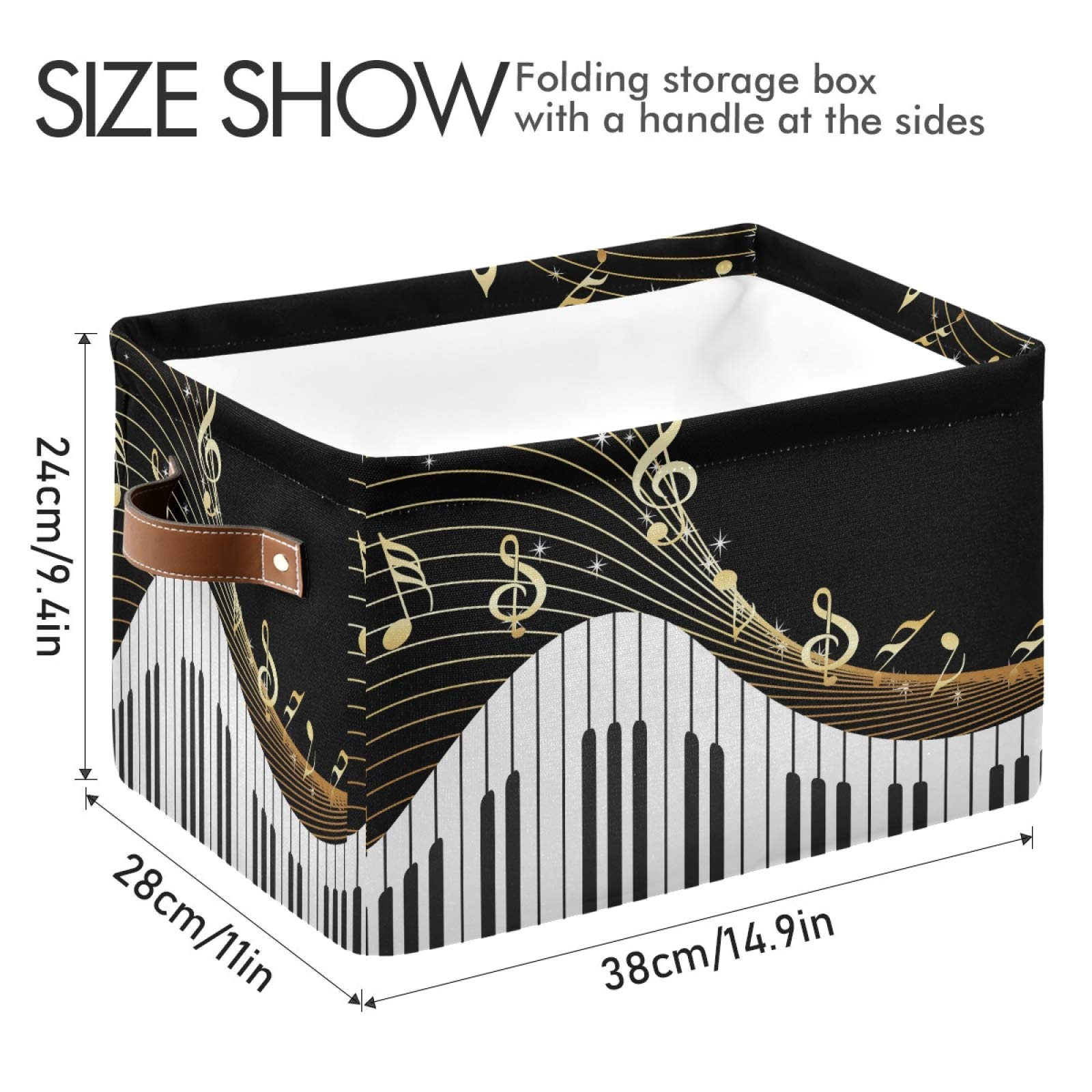 AUUXVA 2-Pack Canvas Storage Baskets with Handles - Collapsible Music Note Design Organizer Bin for Toys, Closet, Shelf, Bedroom & Home Office - Durable & Stylish Home Decor