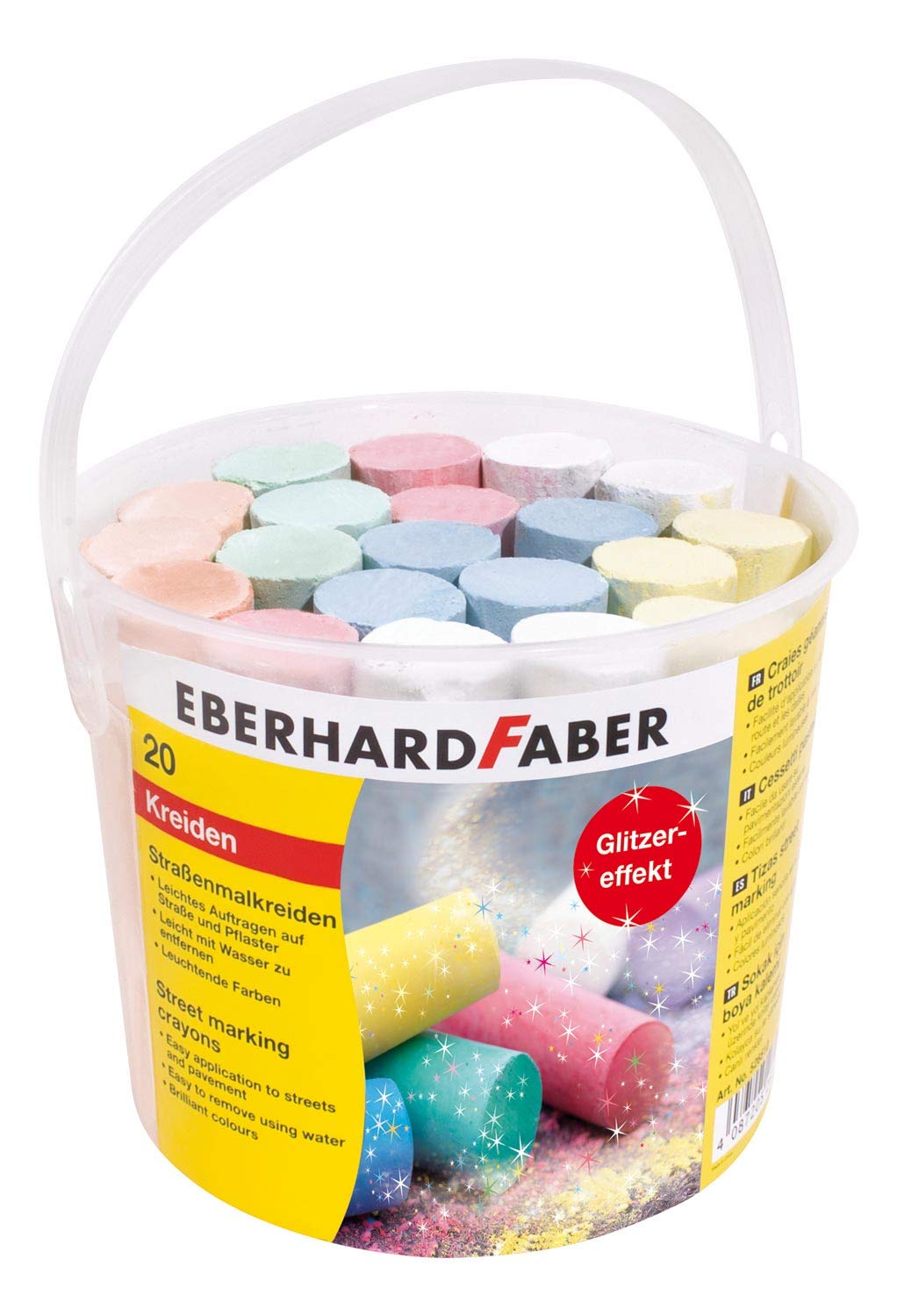 Eberhard Premium Street Chalk in a Bucket - 24 Vibrant Colors for Kids Outdoor Play, Sidewalk Art & Driveway Drawing