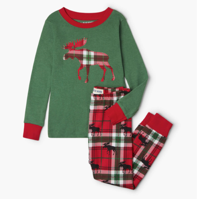 Hatley Holiday Moose Plaid Kids Pajama Set - Cozy Christmas Family Matching Sleepwear for Boys & Girls