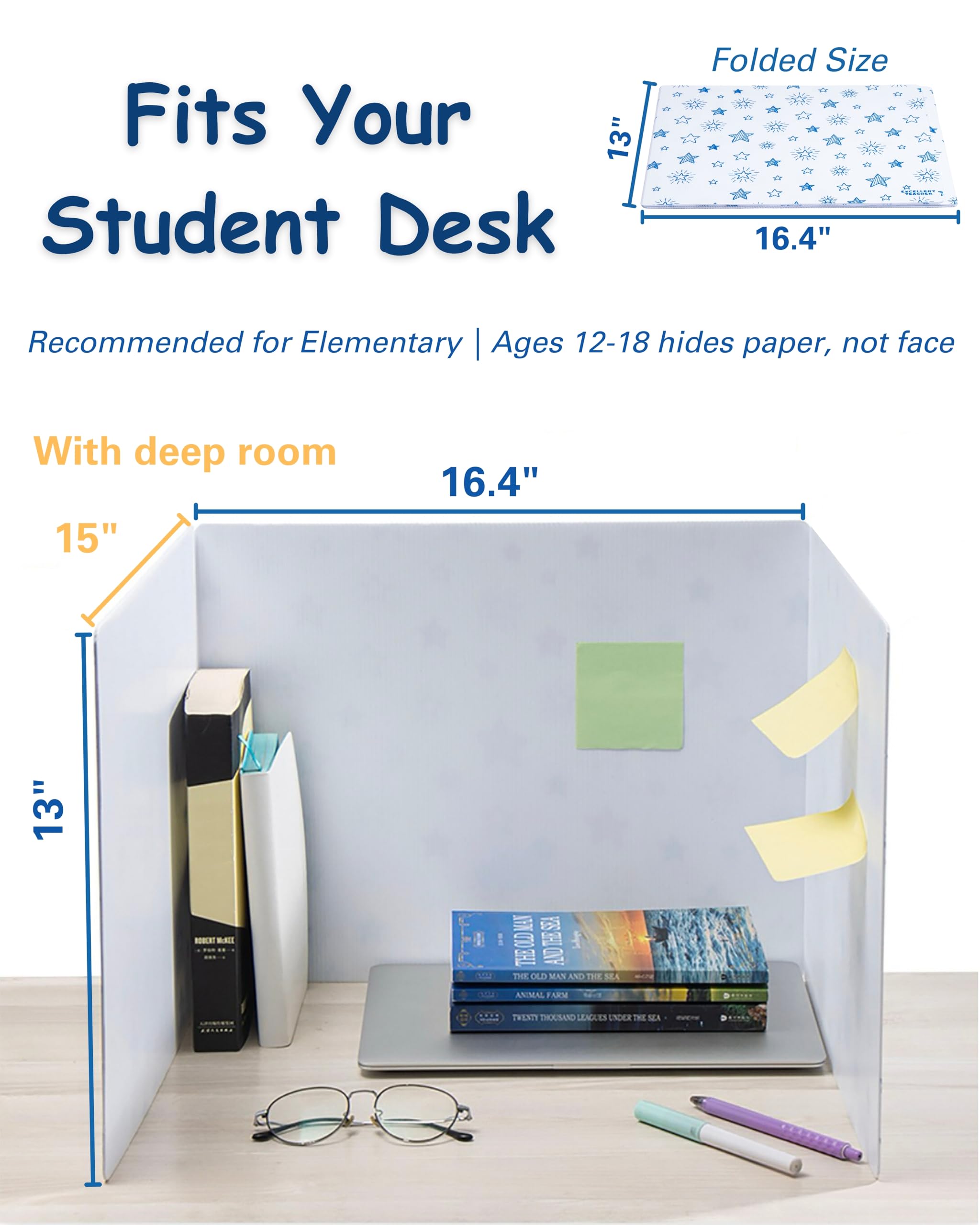Durable Plastic Privacy Folders for Students - Erasable Desk Dividers for Classroom & Testing