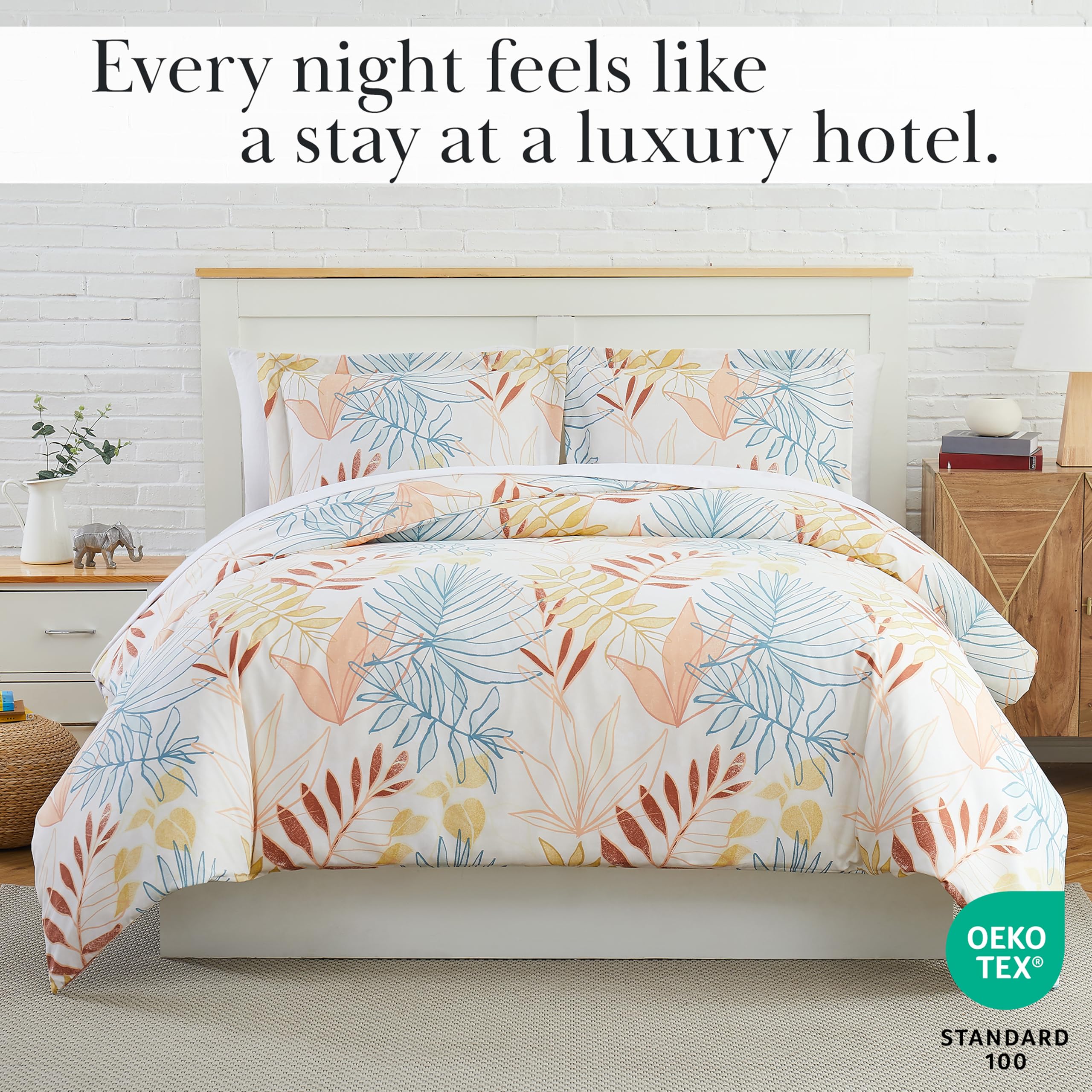 SouthShore FINE LIVING Tropic Leaf Collection - Premium Soft Wrinkle & Stain Resistant King/California King Duvet Cover Set | Luxury Bedding for Tropical & Coastal Bedroom Decor