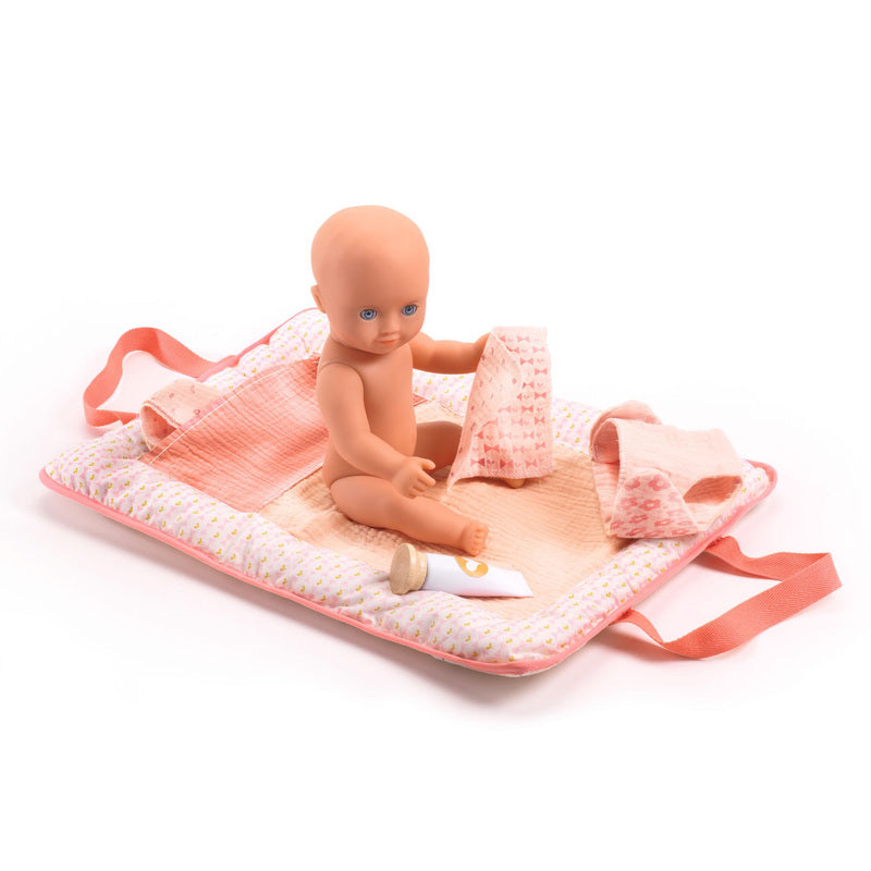 Djeco Baby Doll Changing Bag Play Set - Pink | Interactive Pretend Play Toy for Toddlers & Kids | Perfect for Role-Playing, Daycare & Nursery Fun