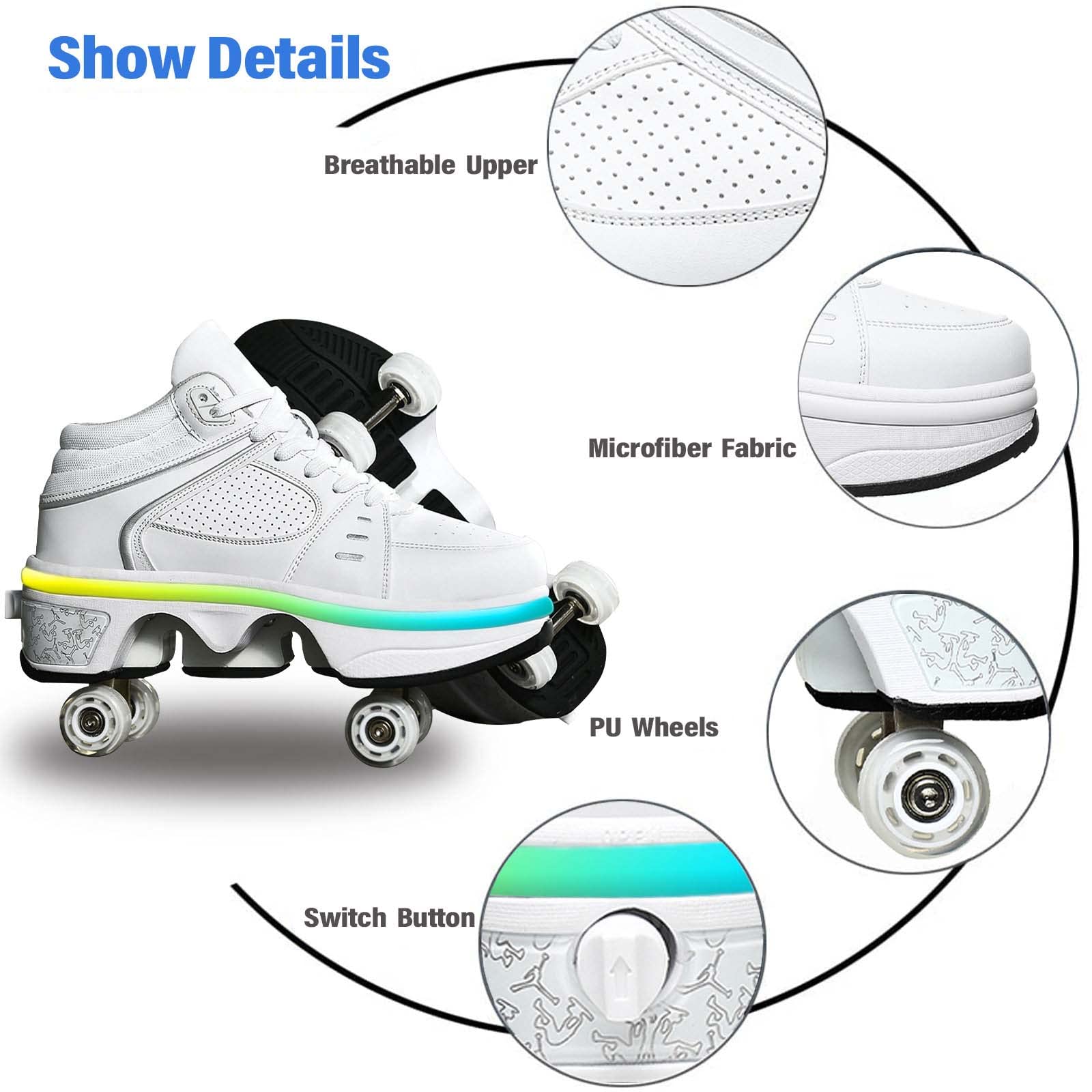 Women's & Kids' Convertible Roller Skate Shoes - 4-Wheel Sneakers for Girls & Boys | Lightweight Outdoor Skates for Park, Rink & Street Fun