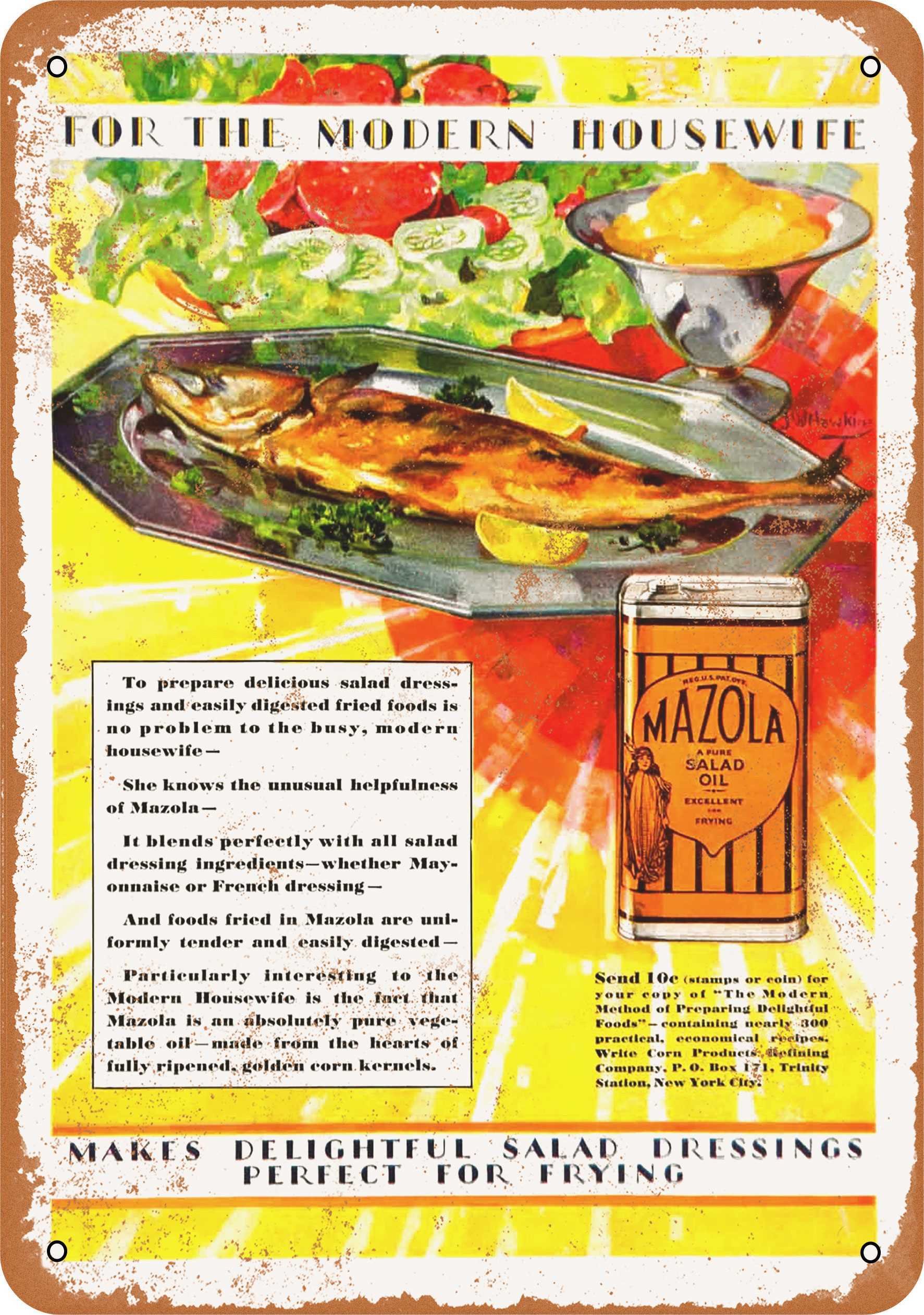 10 x 14 Inch Vintage Metal Sign - 1929 Mazola Salad Oil Retro Wall Decor - Perfect for Kitchen, Bar, Cafe & Man Cave Decorations