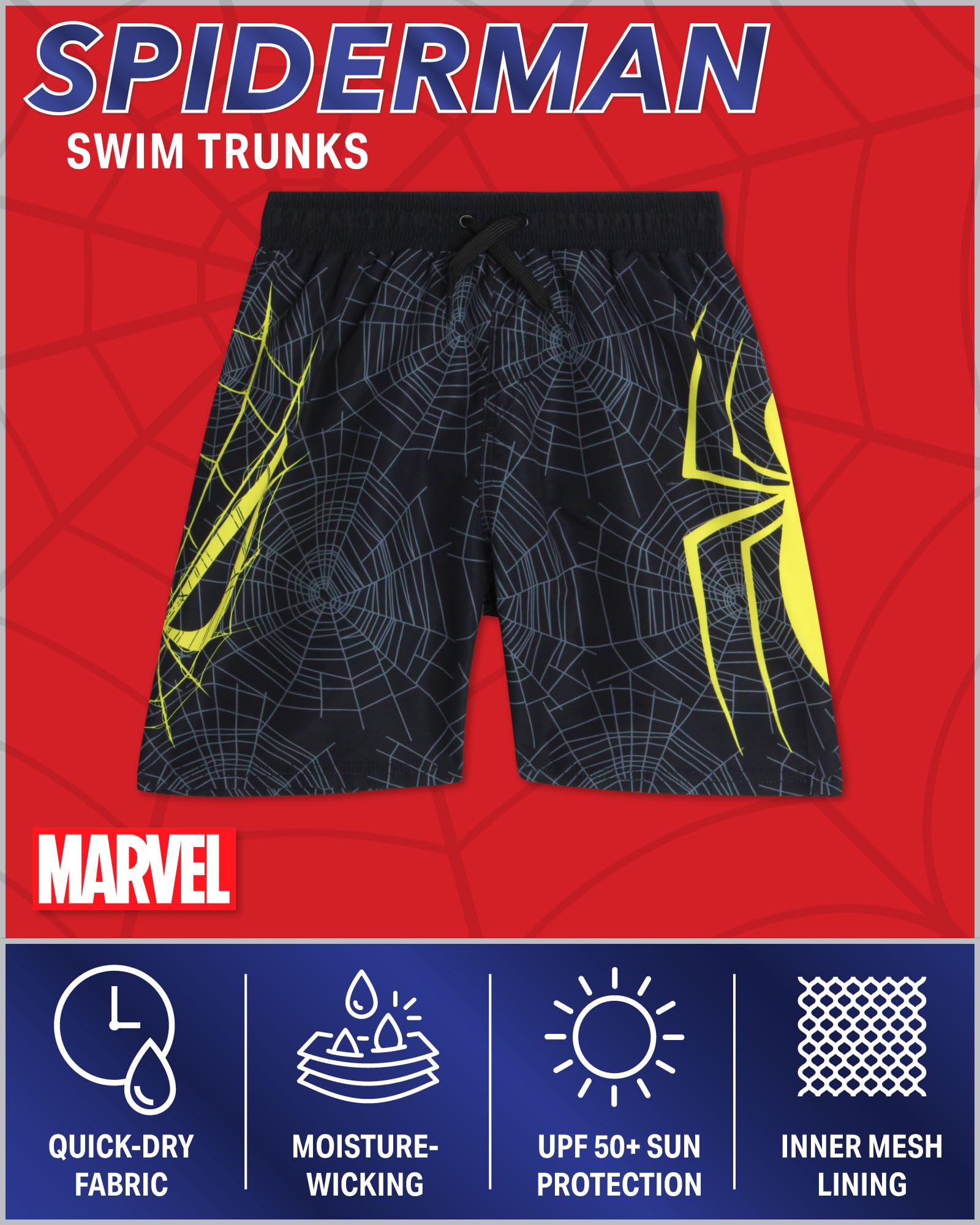 **Marvel Avengers Boys' Swim Trunks - Spider-Man, Captain America, Hulk, UPF 50+ Quick Dry Swim Shorts for Kids (2T-12) - Perfect for Pool, Beach & Summer Water Play**