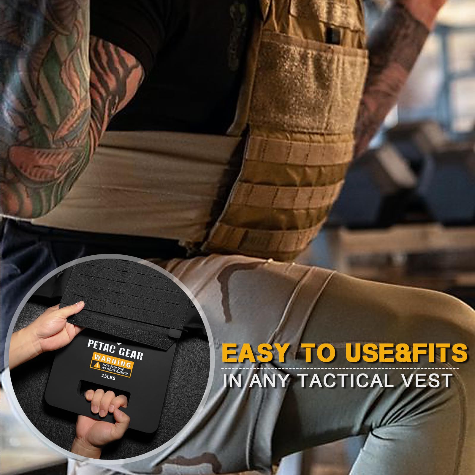 PETAC GEAR Tactical Weight Plates for Weighted Vest - 5/10/15/20 LBS Strength Training Equipment for Men - Gym, CrossFit & Home Workout Gear