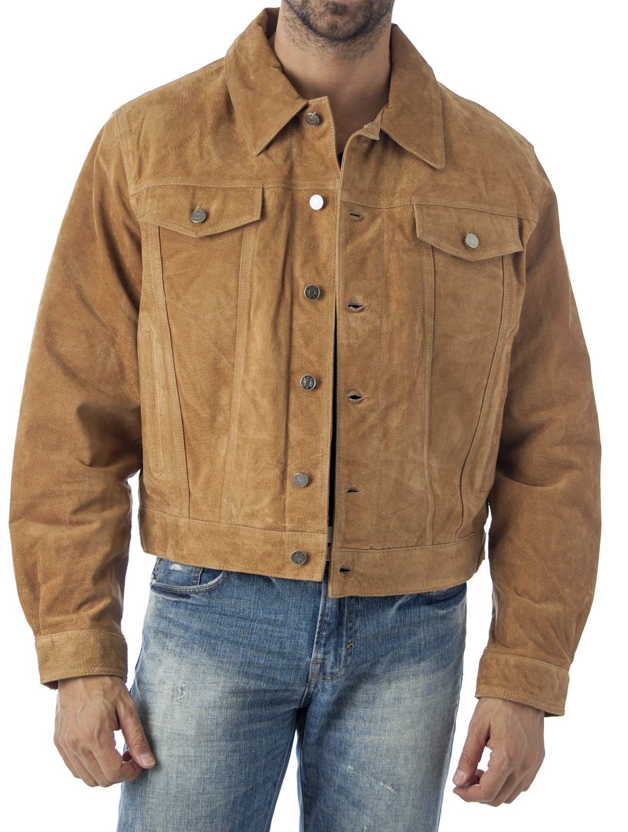 REED Men's Western Jean Style Suede Leather Shirt Jacket - Stylish Cowboy Shirt for Casual Wear, Outdoor Adventures & Country Music Festivals
