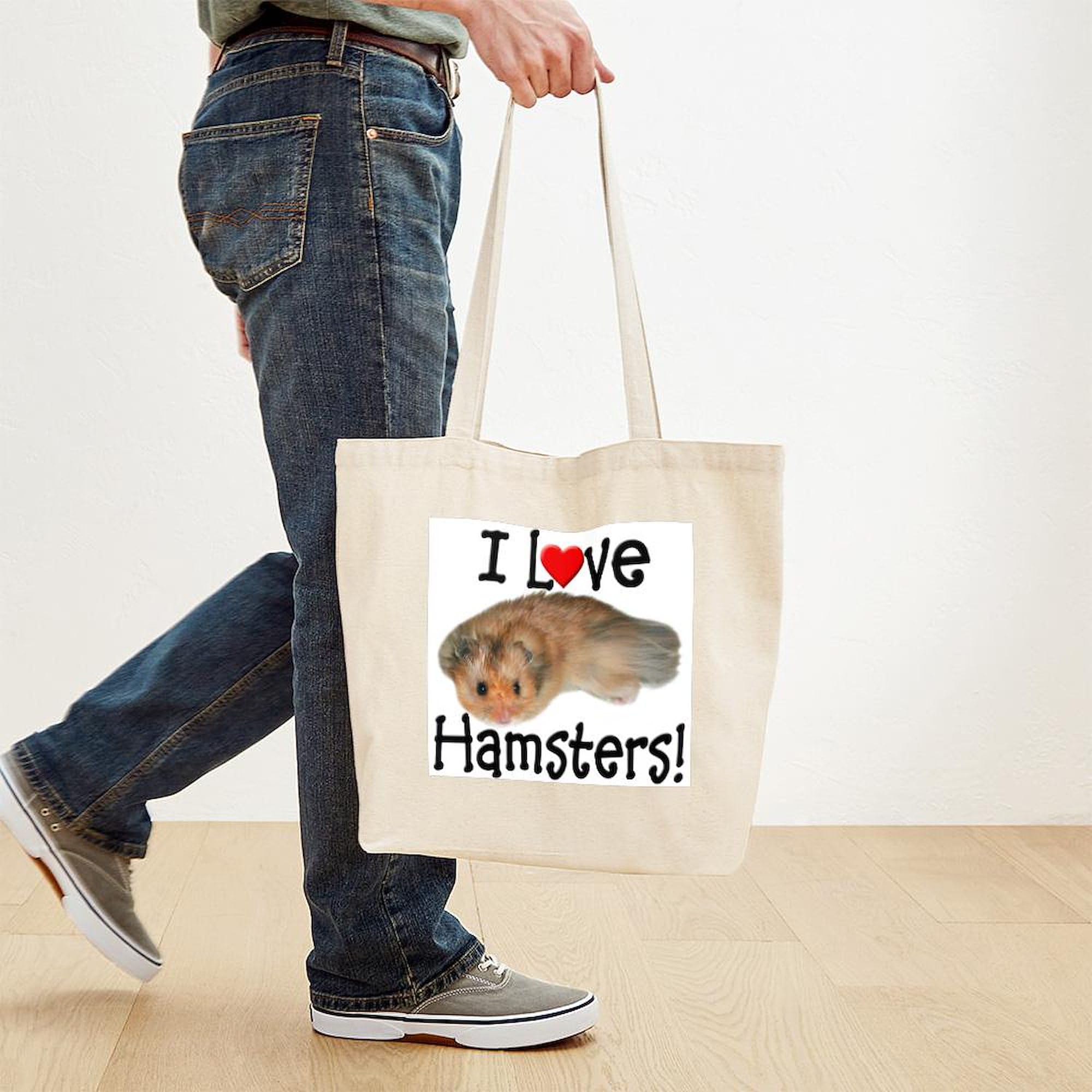 I Love Hamsters Tote Bag - Natural Canvas Reusable Shopping Bag for Groceries, Beach & Daily Use | Cute Hamster Lover Gift