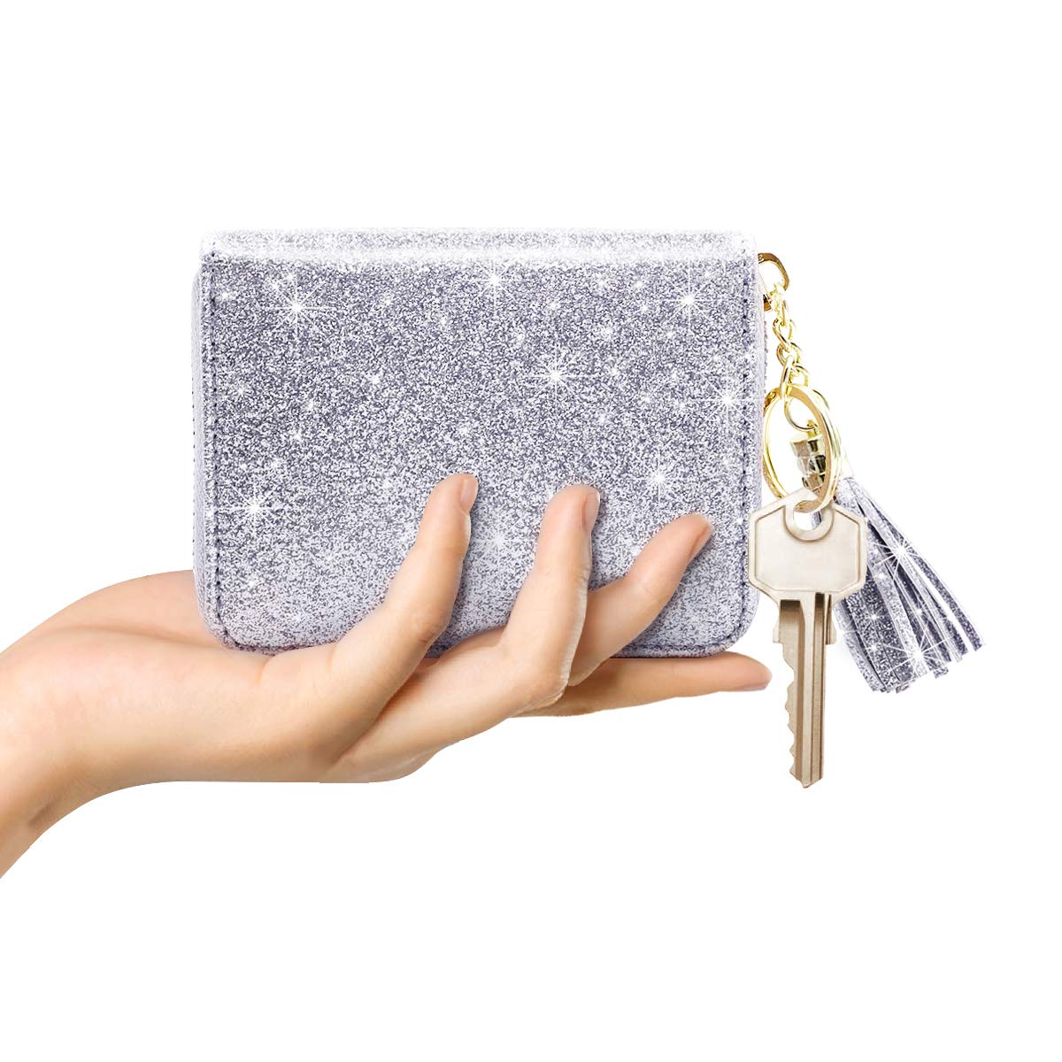 RFID Blocking Glitter Credit Card Holder for Women - Small Slim Wallet with Card Slots - Perfect for Travel, Shopping & Everyday Use